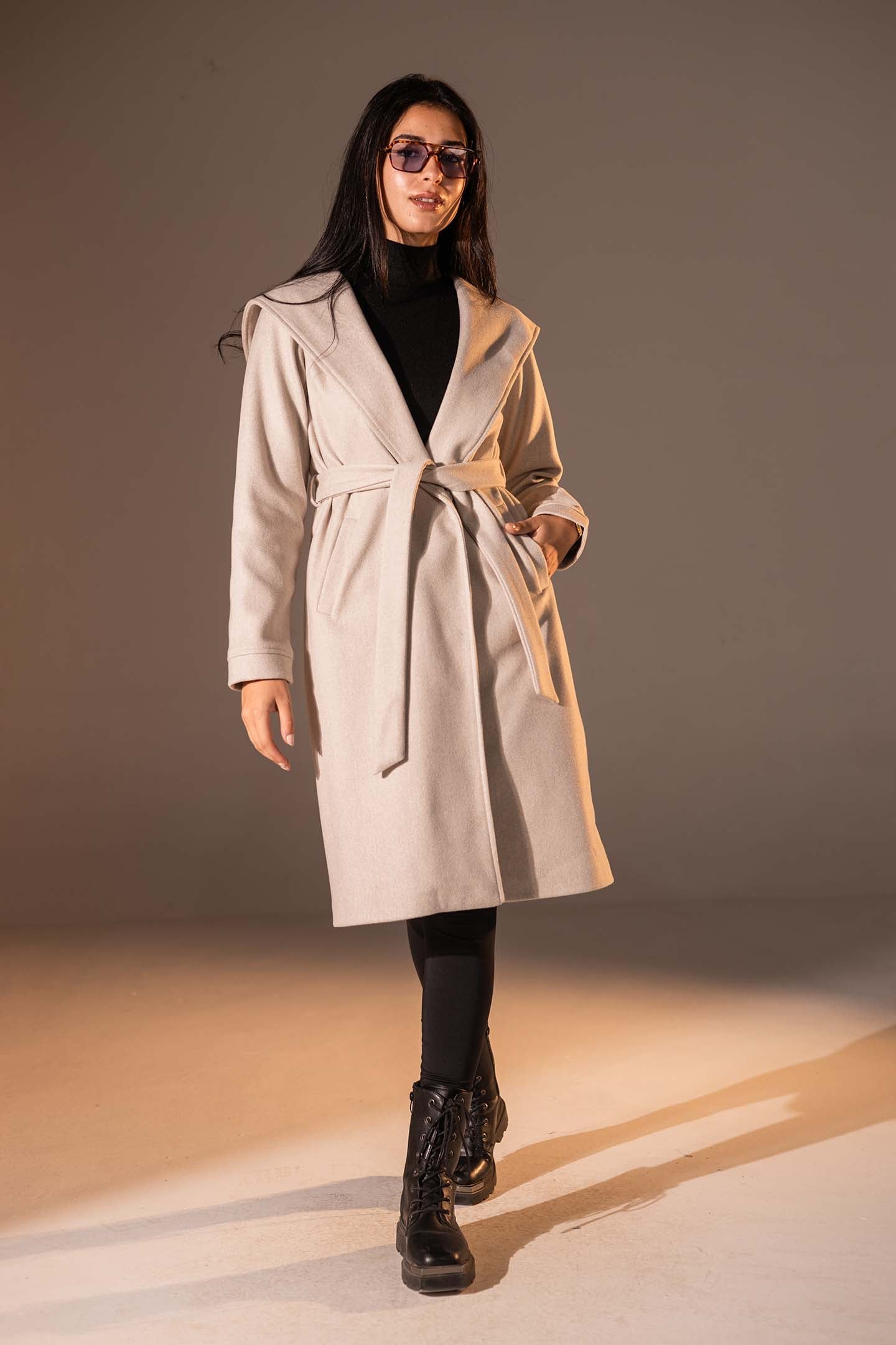 Off White Belted Wool Coat