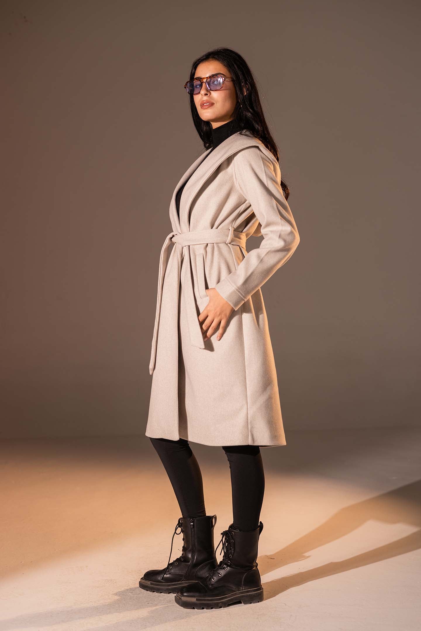 Off White Belted Wool Coat