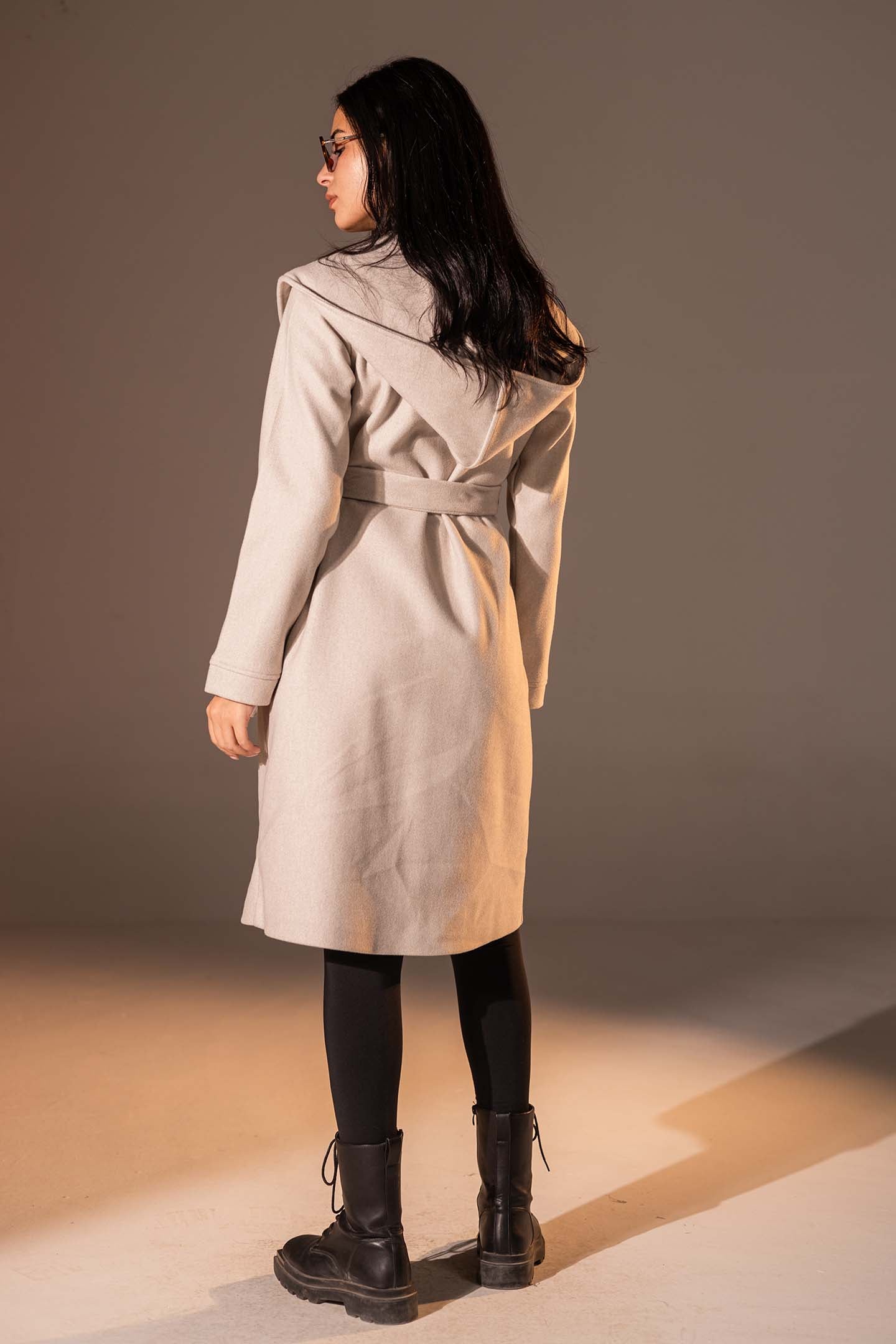 Off White Belted Wool Coat