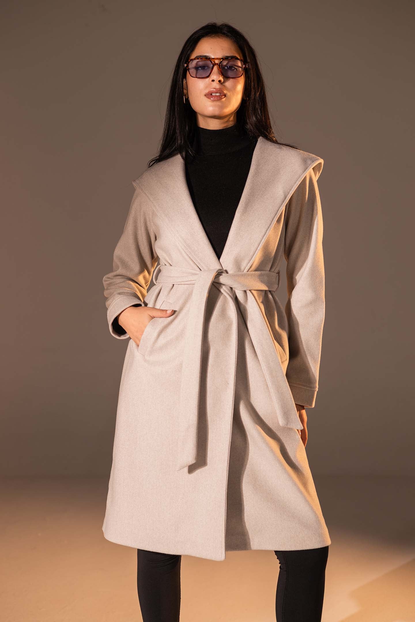 Off White Belted Wool Coat