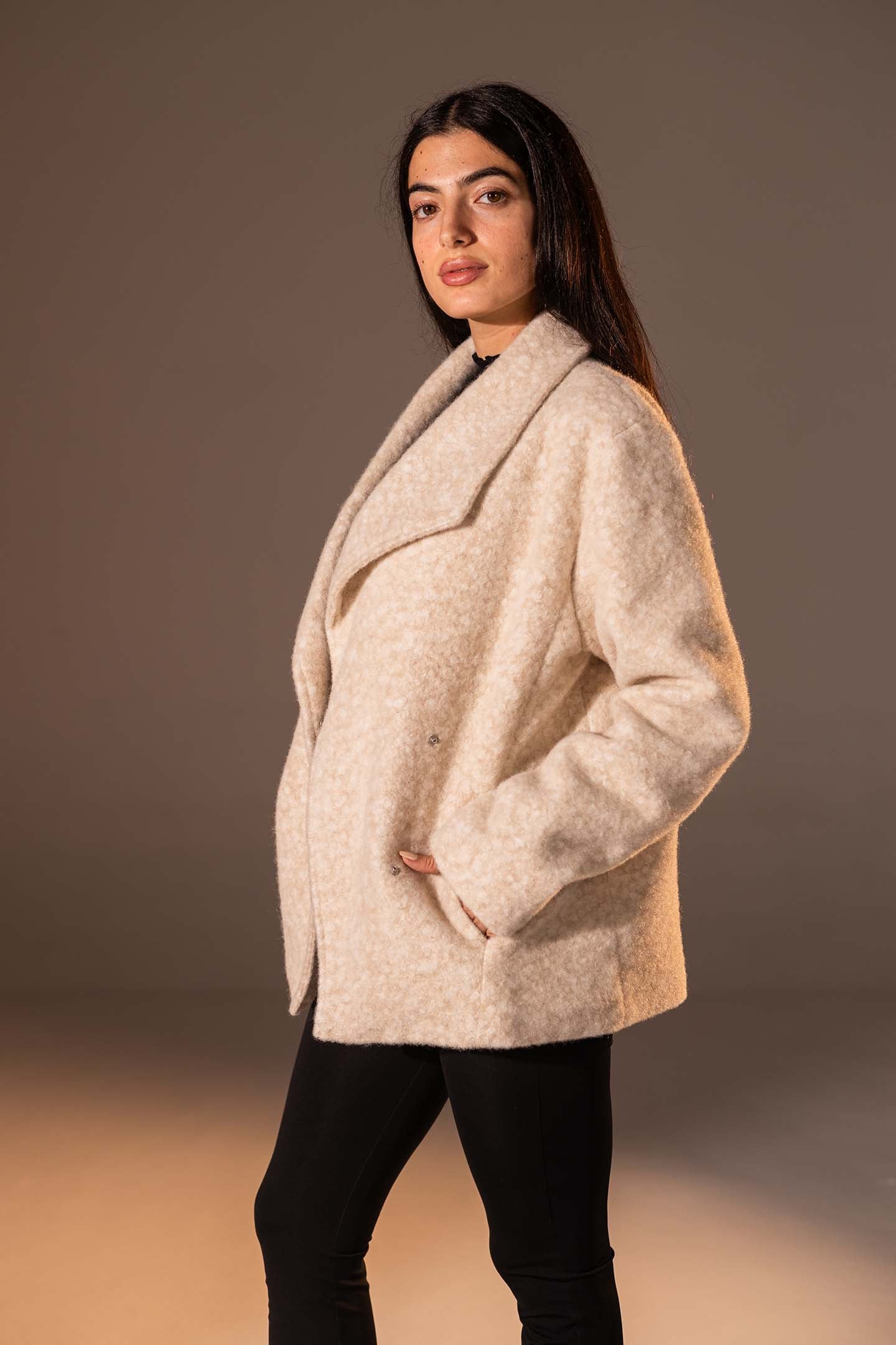 Beige Teddy Wool Coat