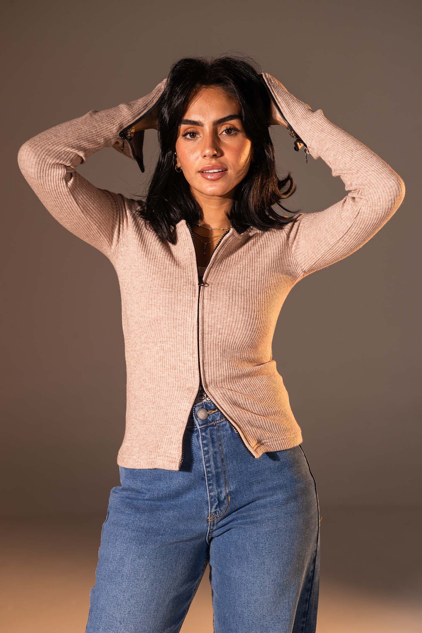 Rose Slim Fit Zip Knit Top