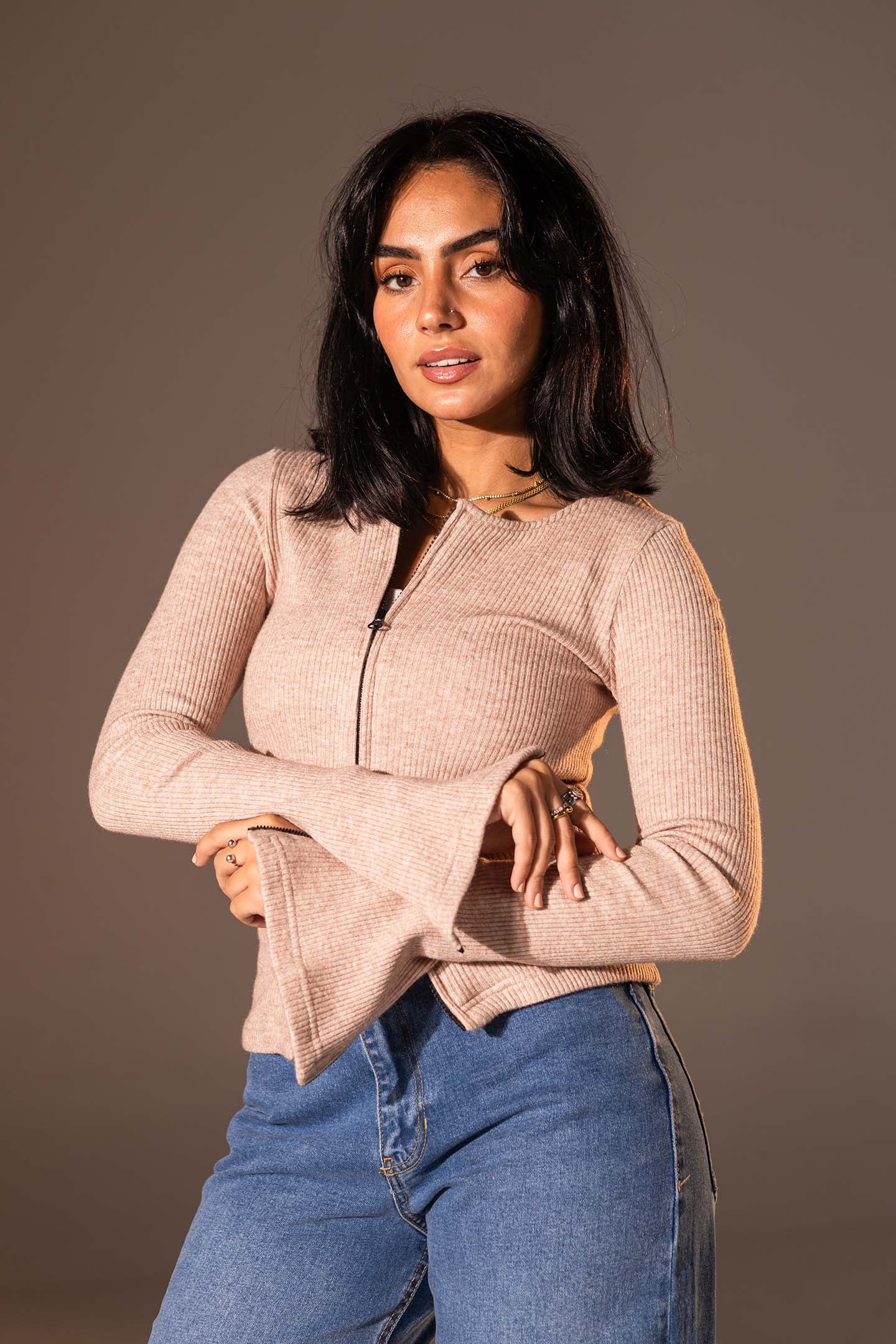 Rose Slim Fit Zip Knit Top