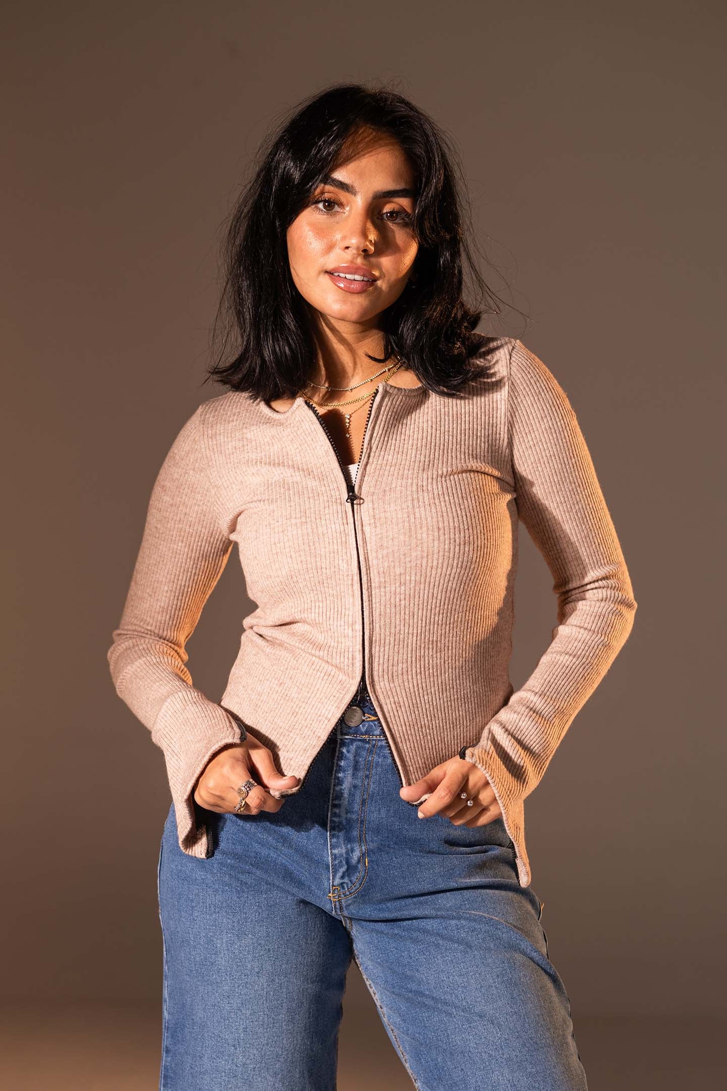 Rose Slim Fit Zip Knit Top