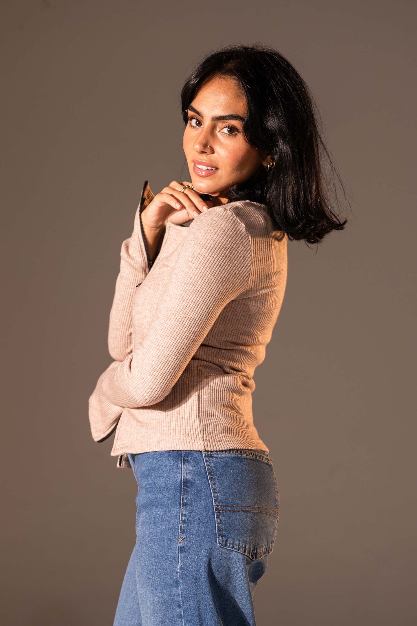 Rose Slim Fit Zip Knit Top