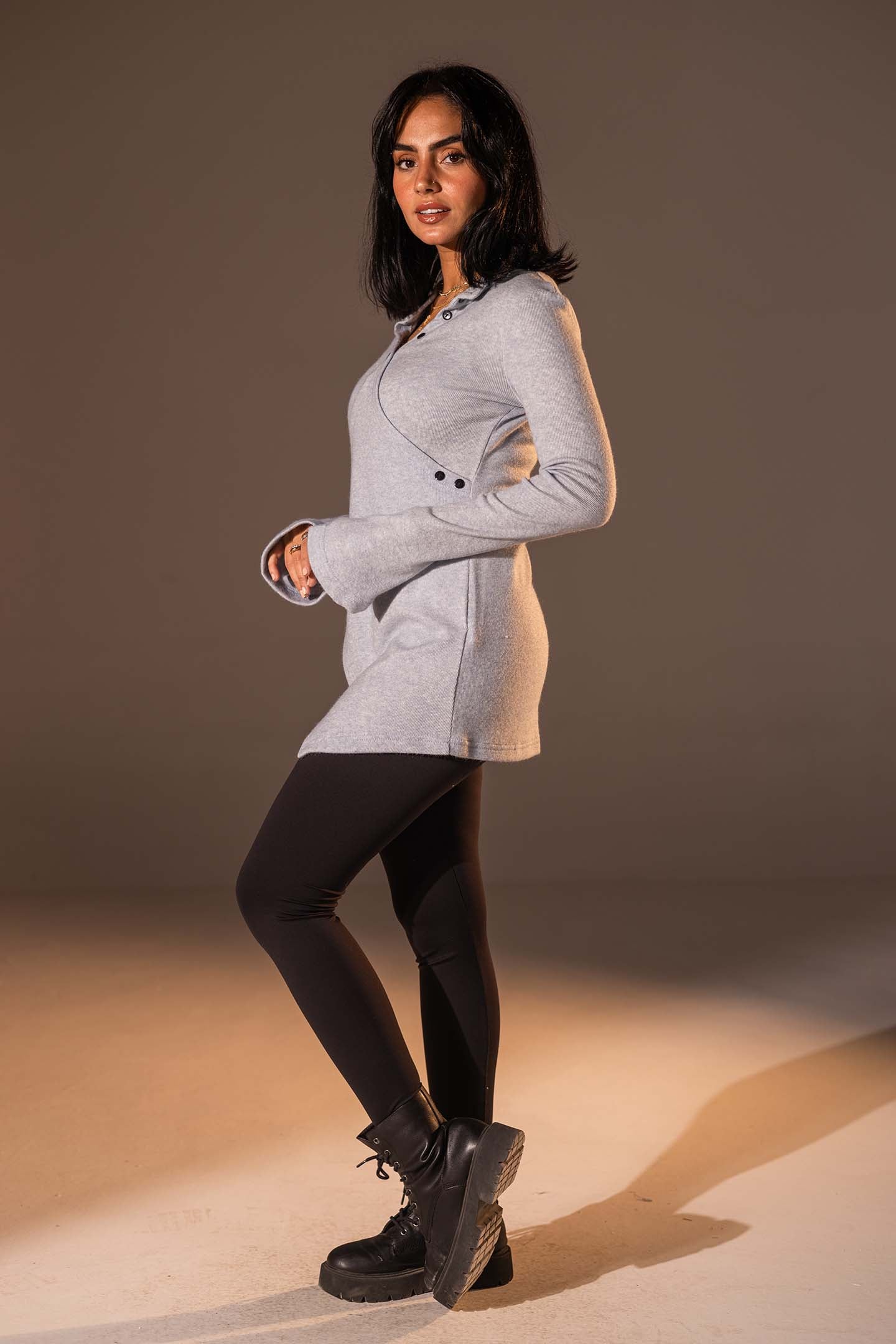 Blue Wrap-Style Knit Top