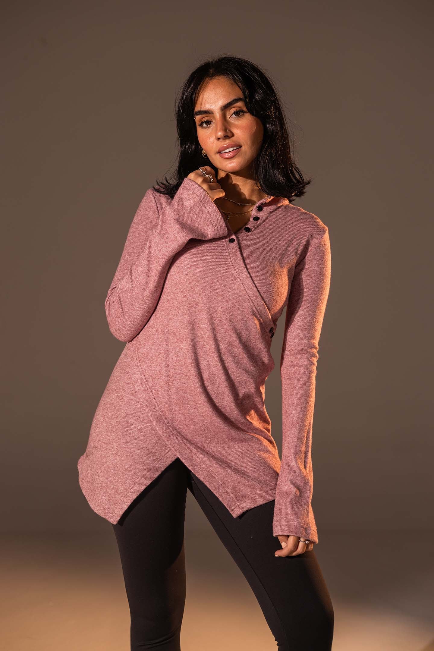 Dusty Rose Wrap-Style Knit Top