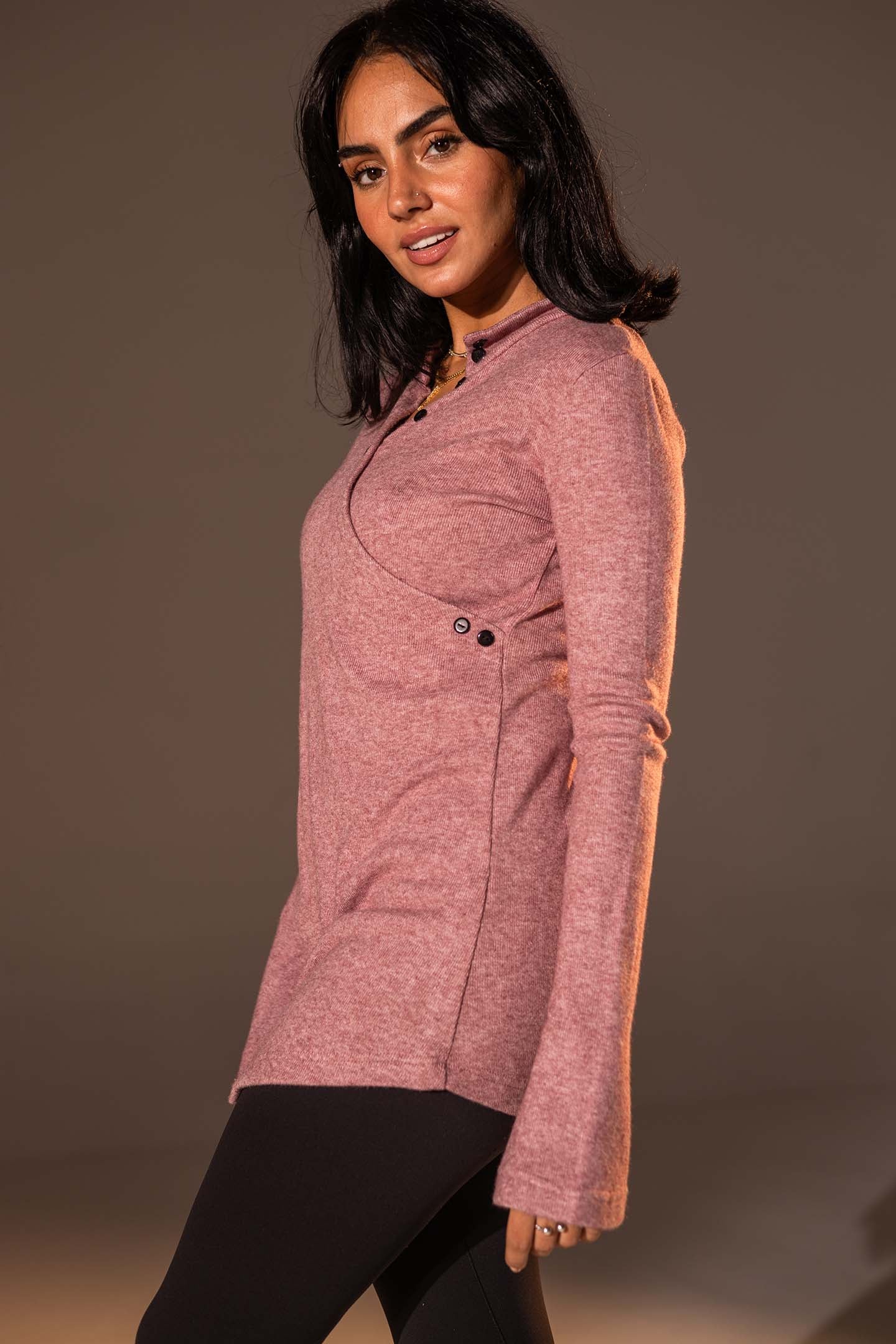 Dusty Rose Wrap-Style Knit Top