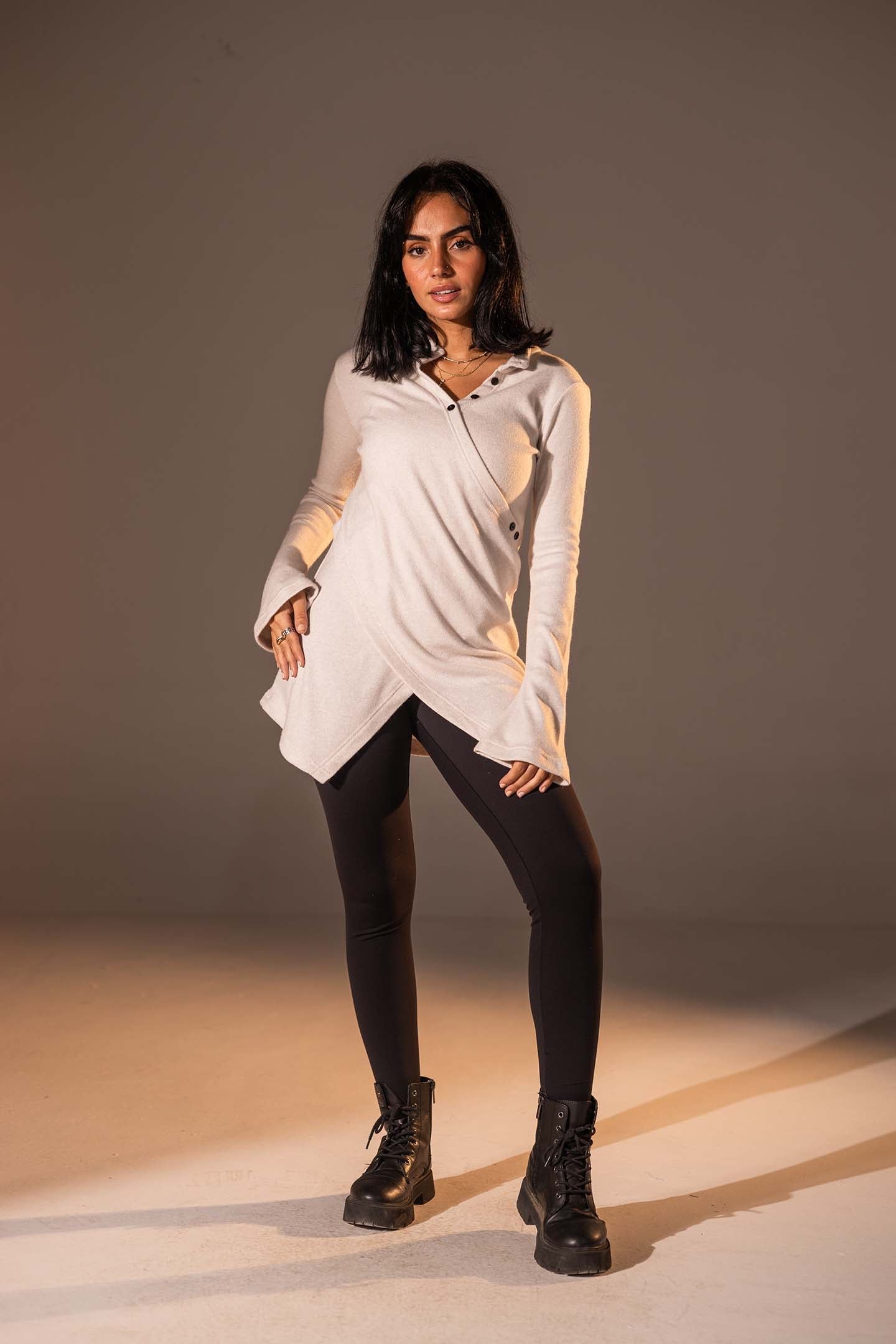 Off White Wrap-Style Knit Top