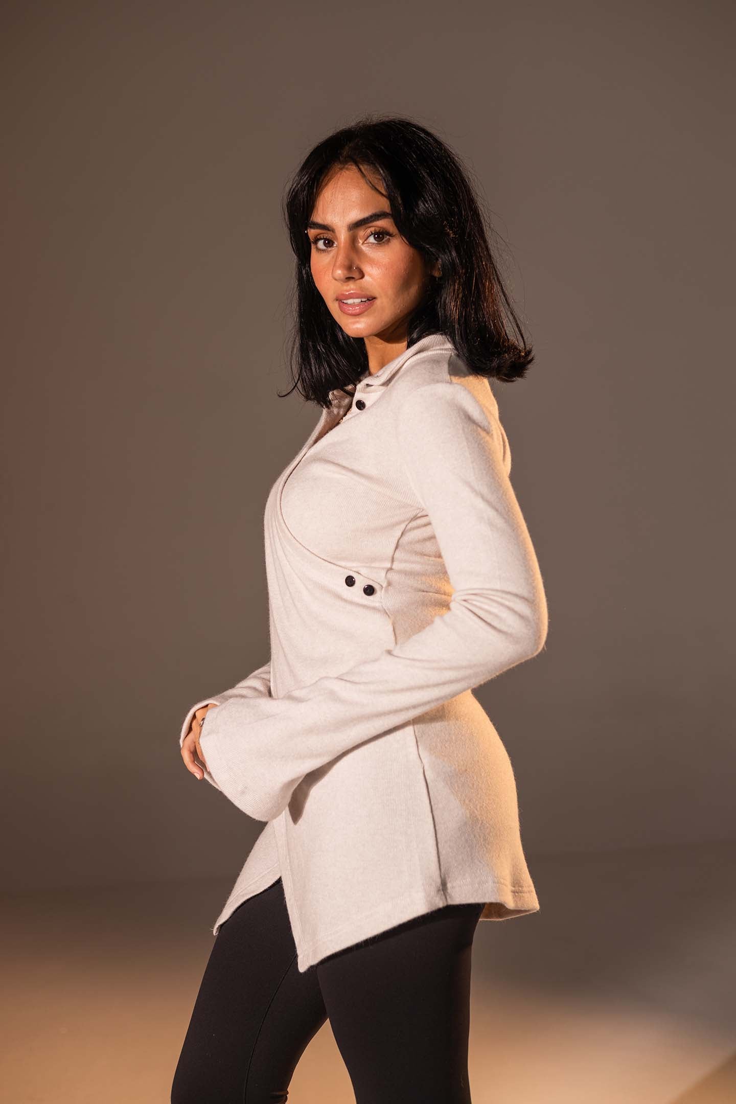 Off White Wrap-Style Knit Top