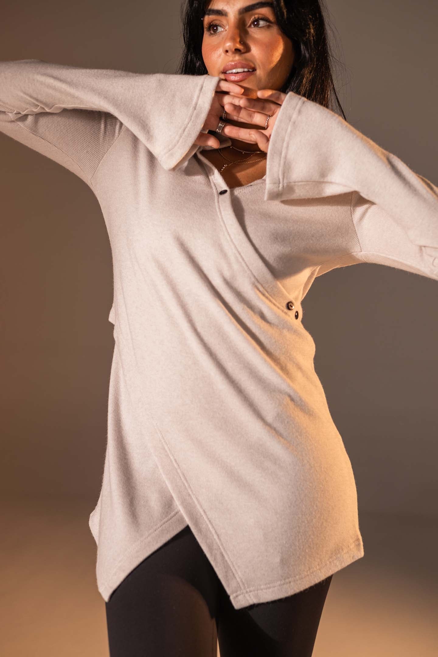 Off White Wrap-Style Knit Top