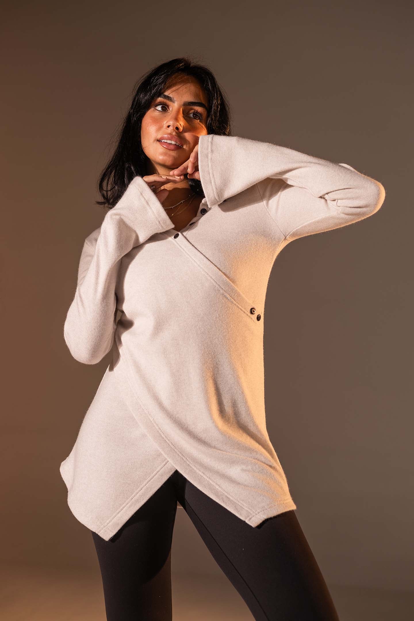 Off White Wrap-Style Knit Top