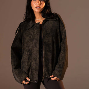 Olive Washed Zip-Up Leather Jacket