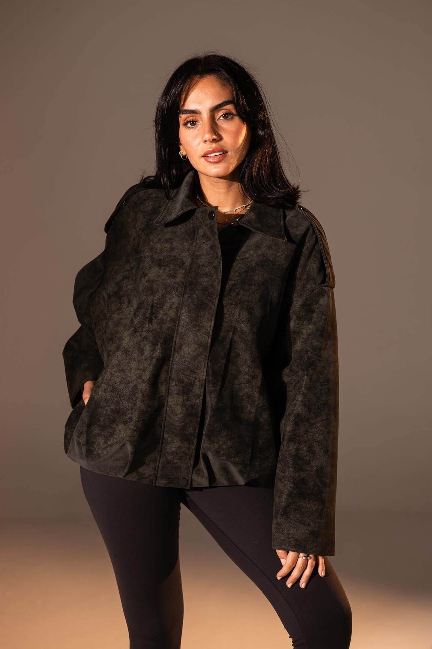 Olive Washed Zip-Up Leather Jacket