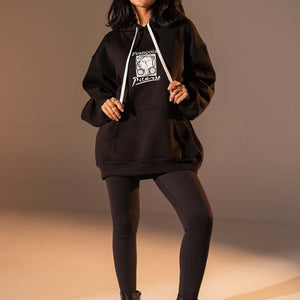 Black Printed Oversized Melton Hoodie
