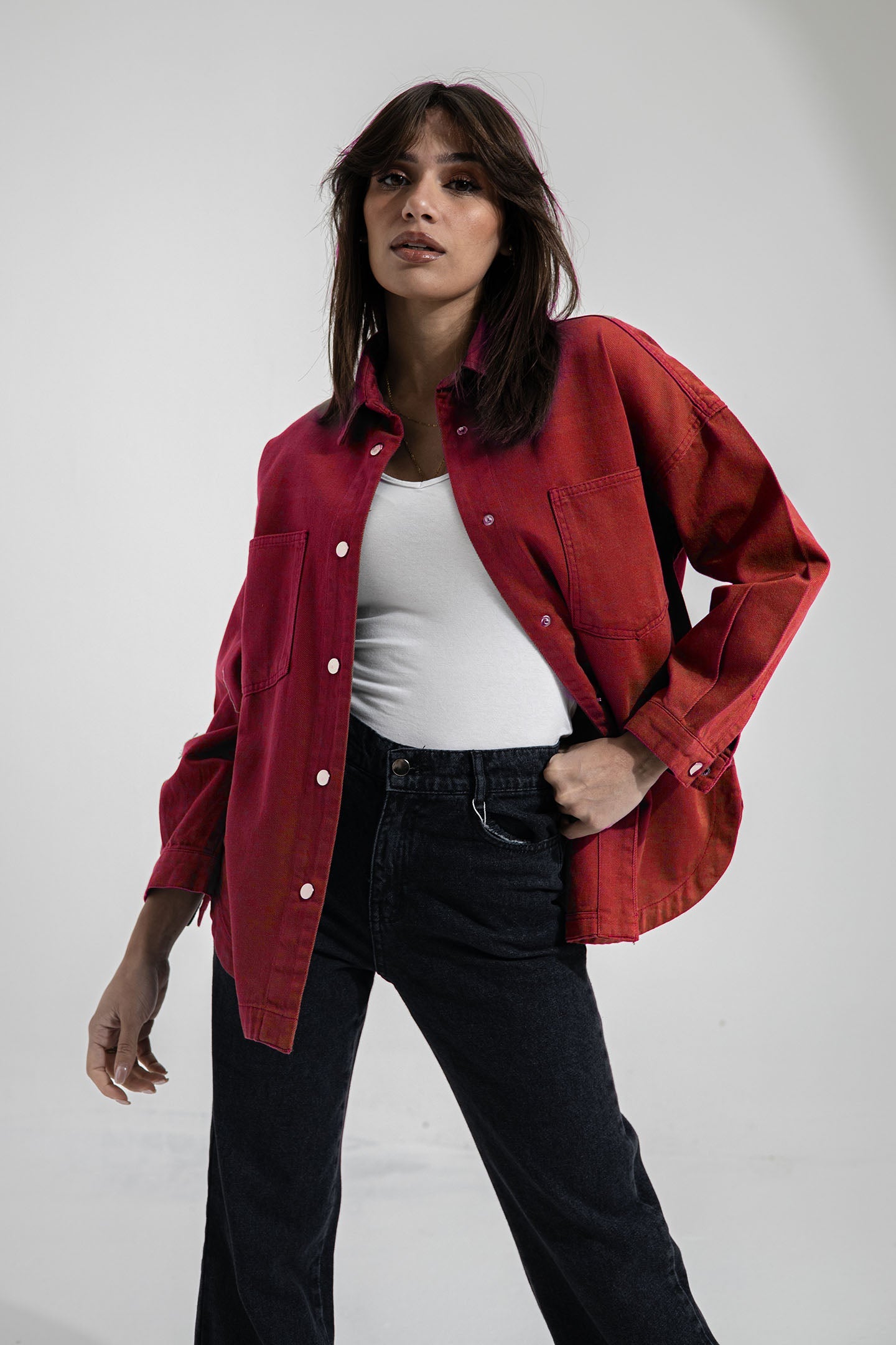 Burgundy Denim Light Jacket
