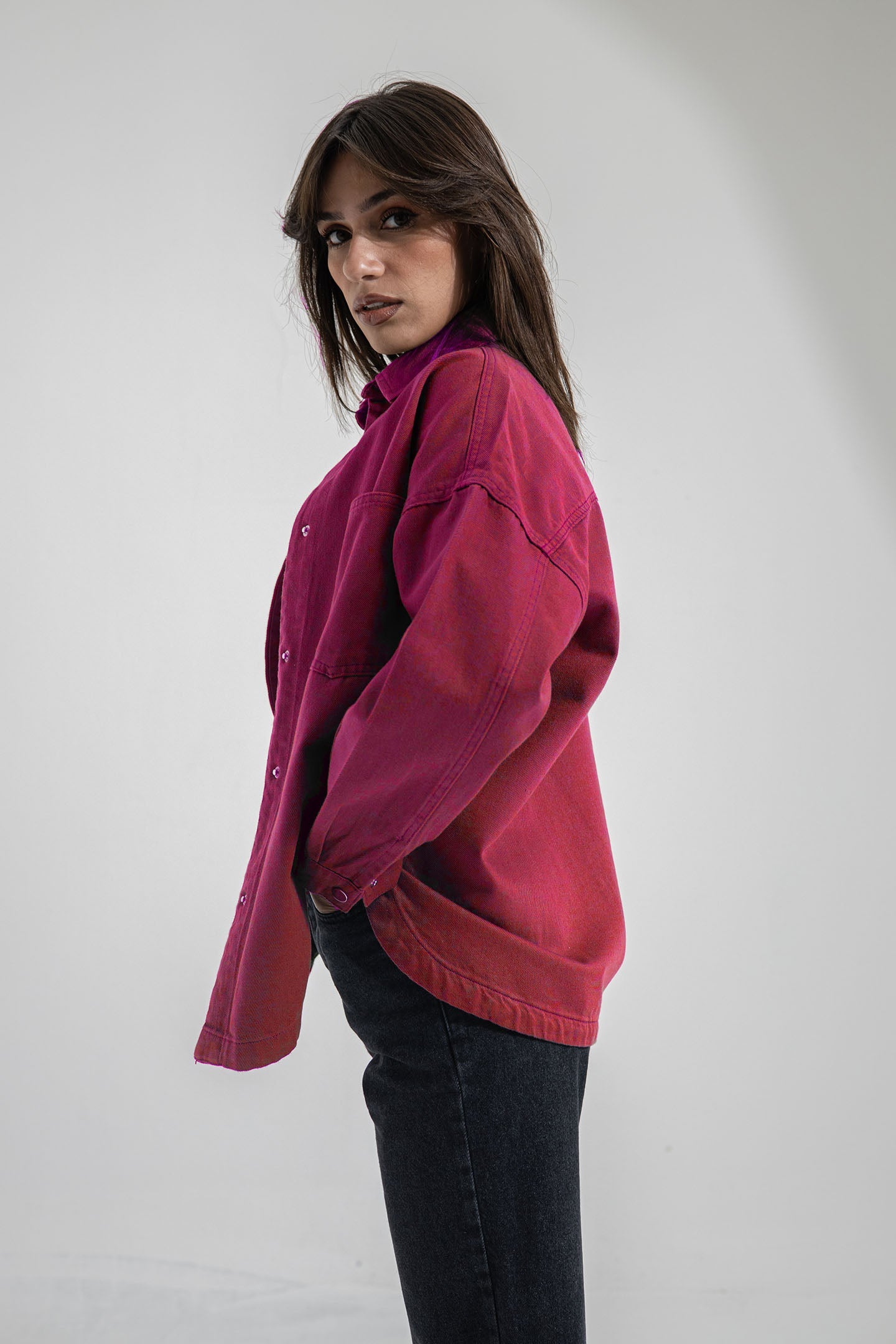 Burgundy Denim Light Jacket