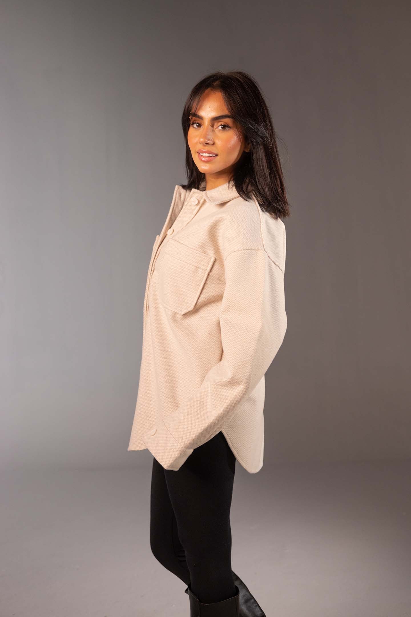 Beige Comfort Fit Wool Shirt