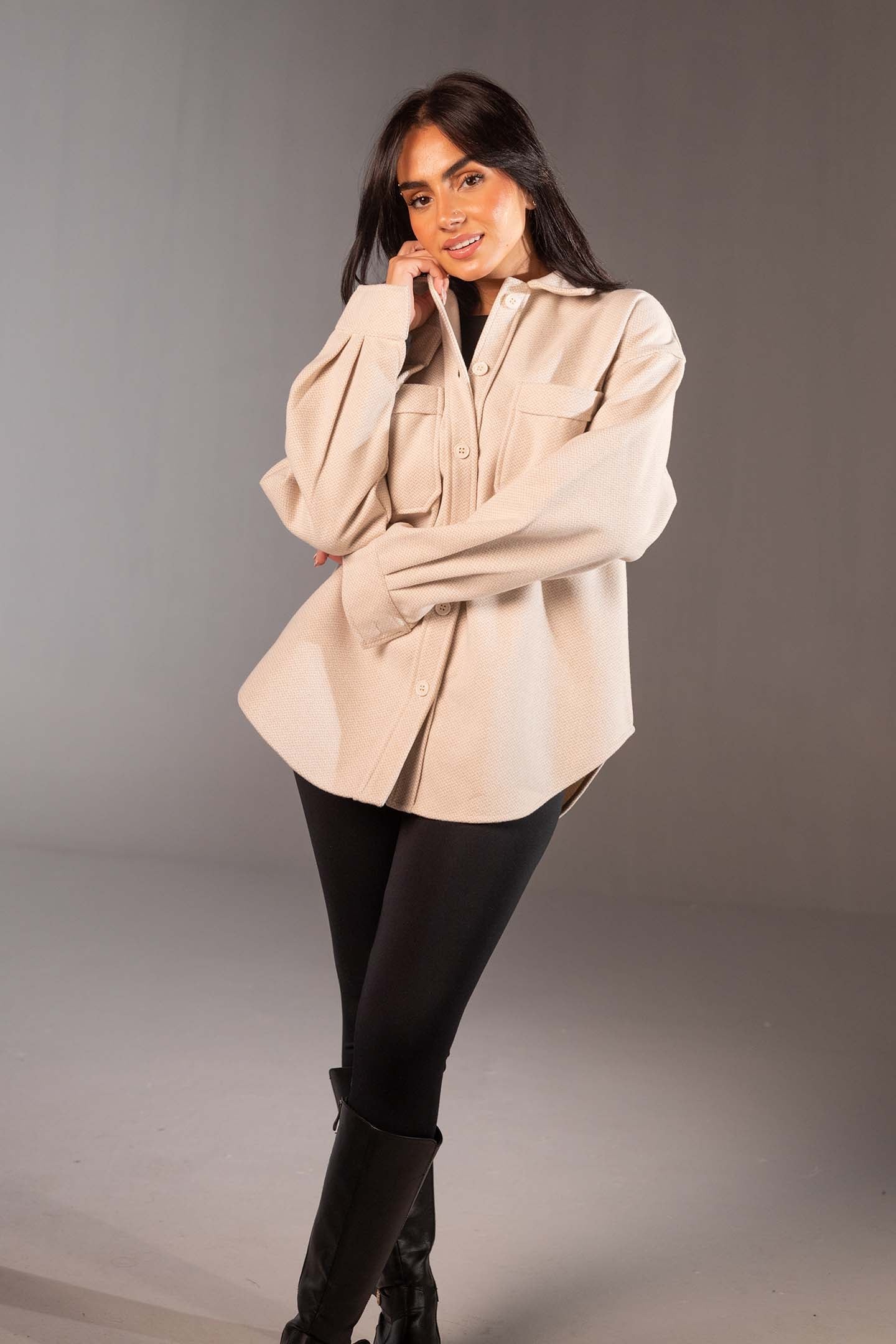 Beige Comfort Fit Wool Shirt