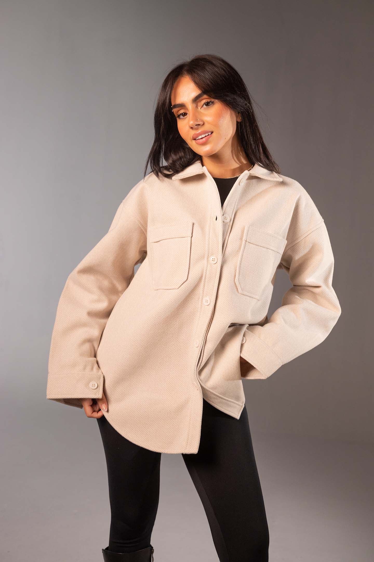 Beige Comfort Fit Wool Shirt