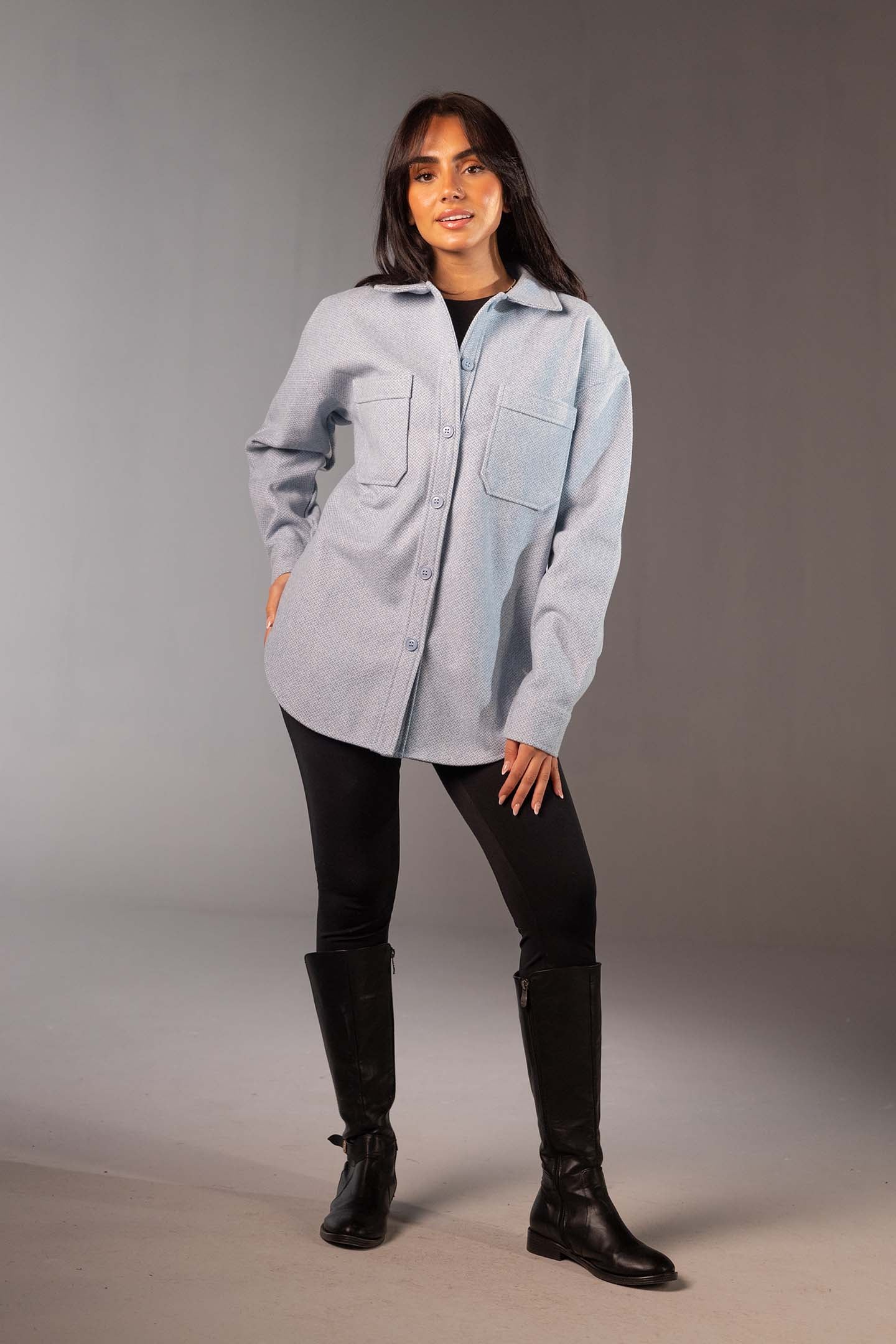 Blue Comfort Fit Wool Shirt