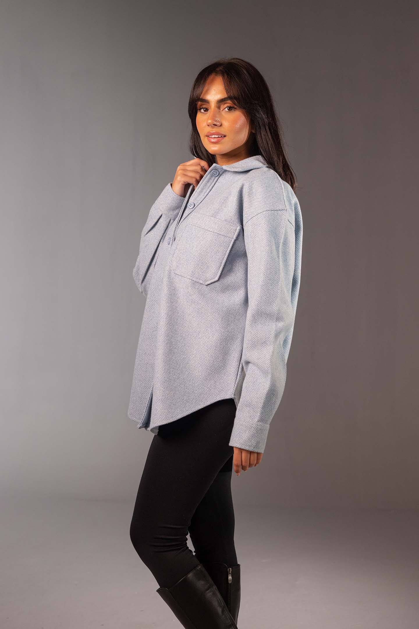 Blue Comfort Fit Wool Shirt