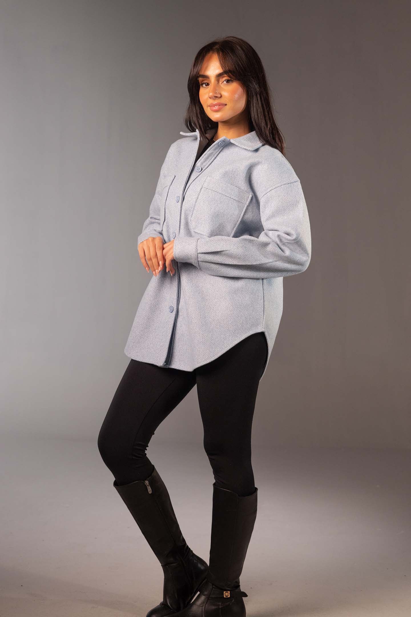 Blue Comfort Fit Wool Shirt