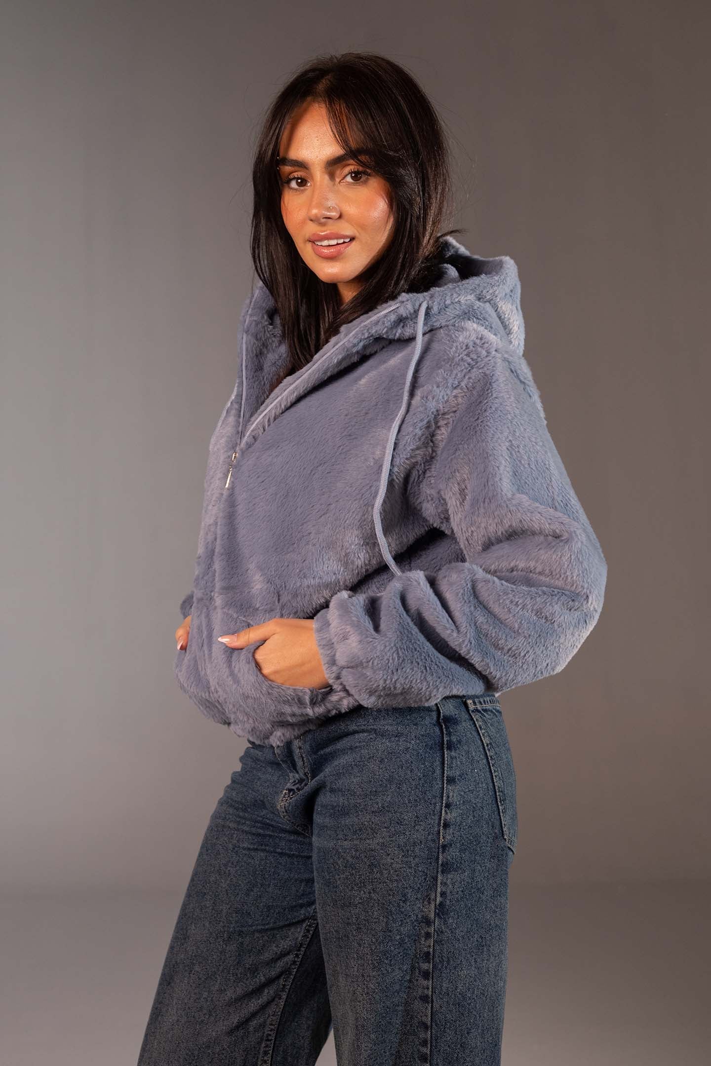 جاكيت فرو تيدي ناعم بسوستة – لون أزرق