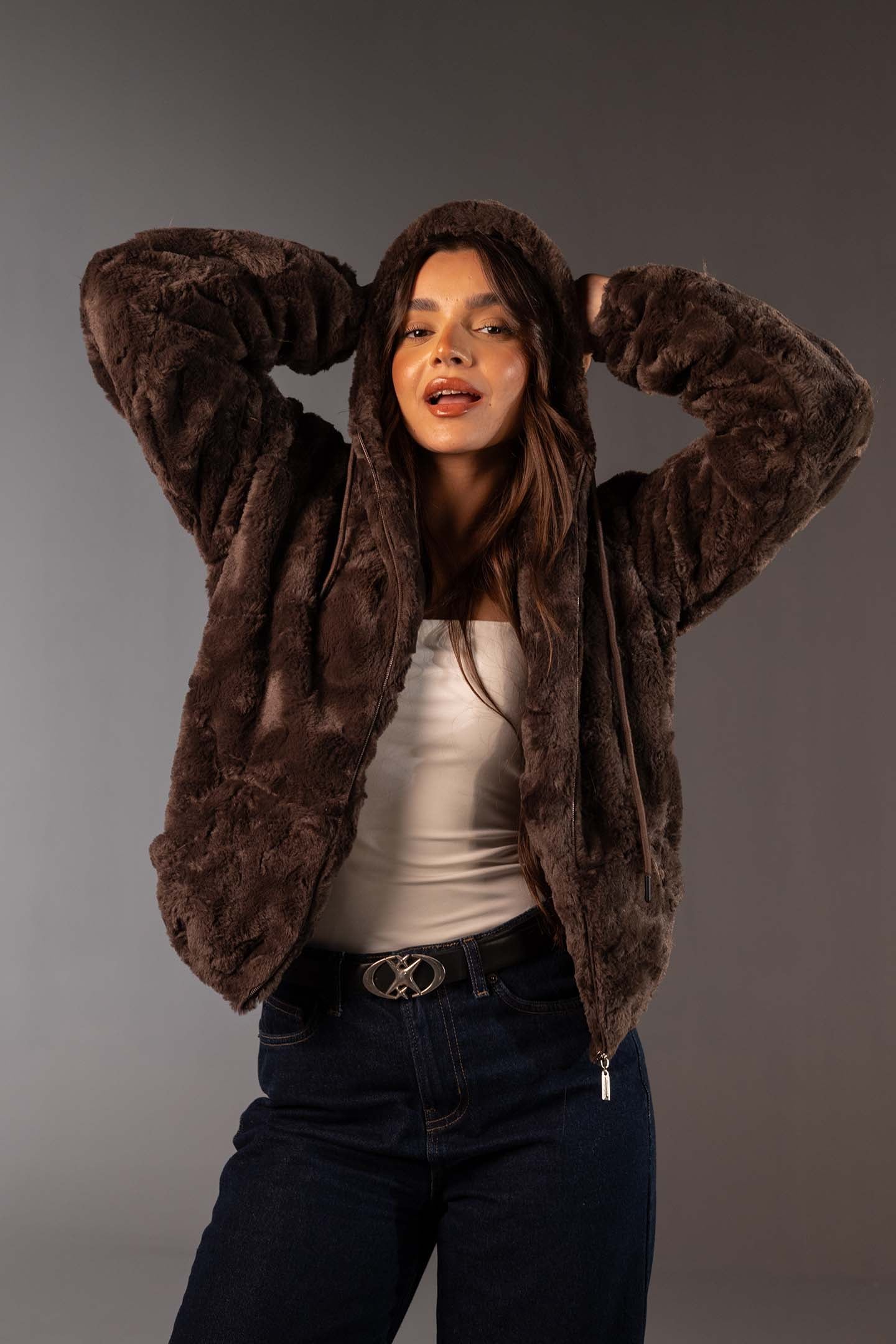 جاكيت فرو تيدي ناعم بسوستة – لون بني