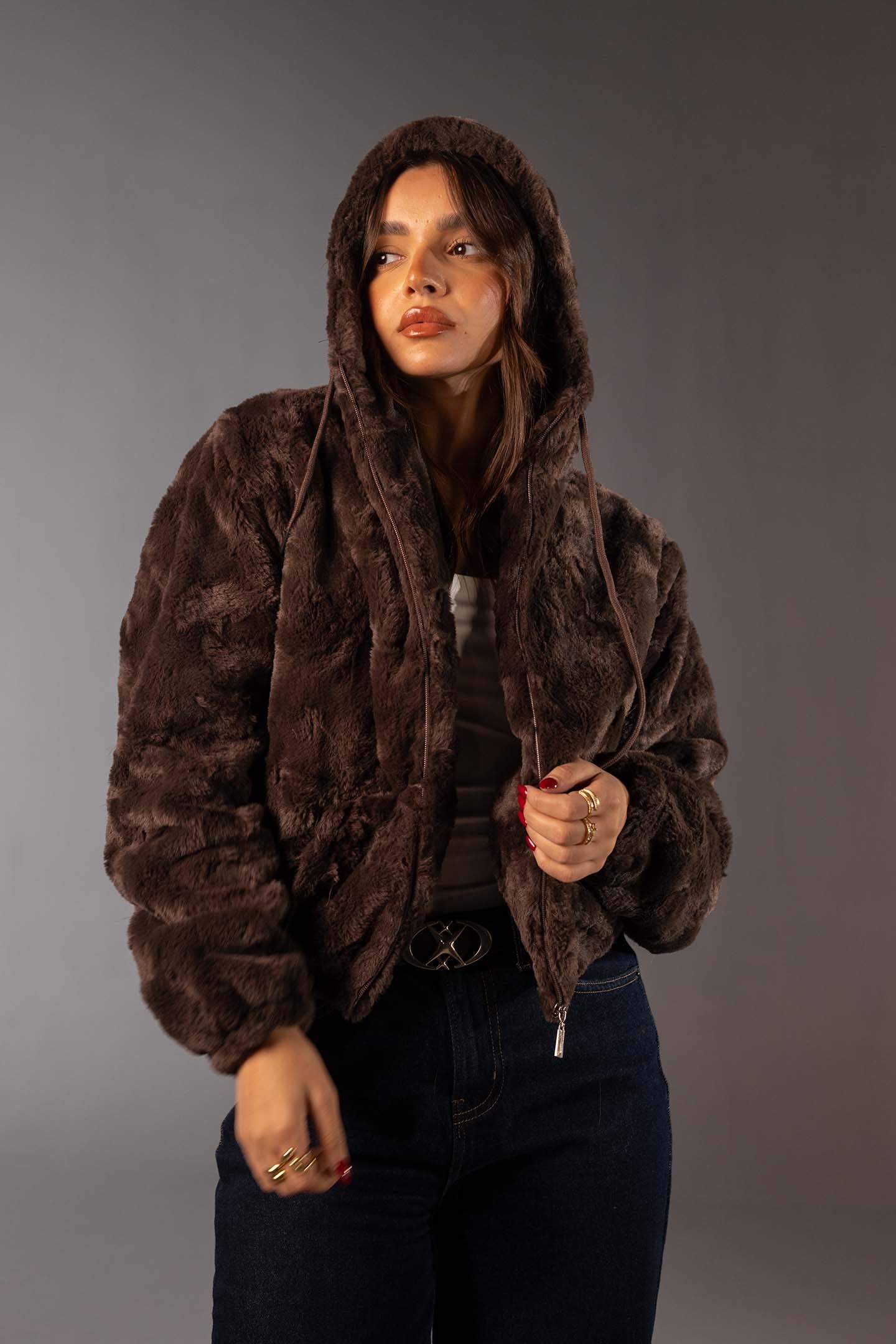 جاكيت فرو تيدي ناعم بسوستة – لون بني