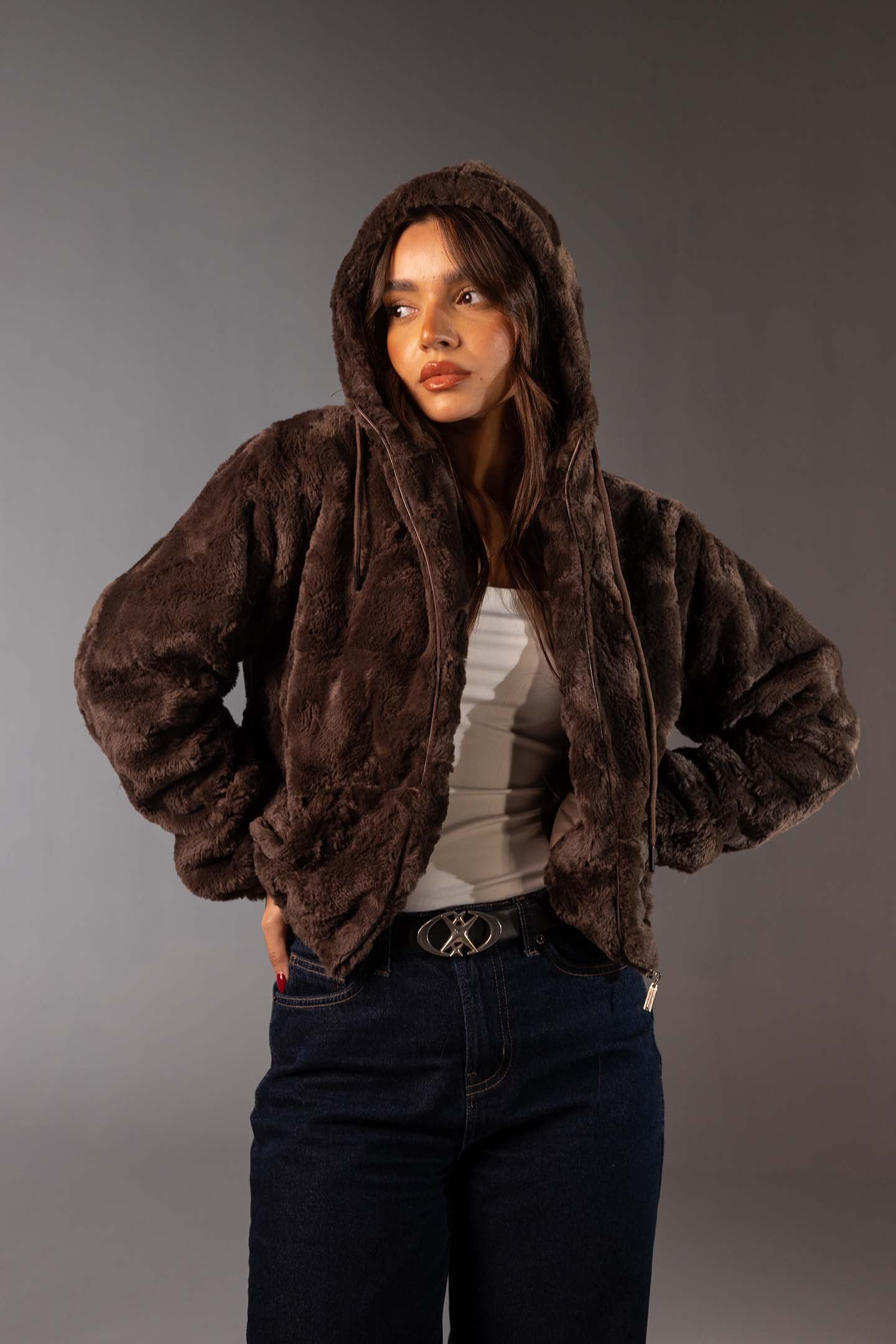 جاكيت فرو تيدي ناعم بسوستة – لون بني