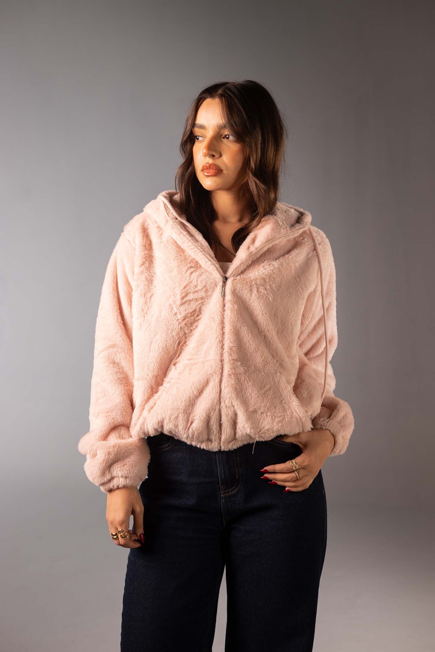 جاكيت فرو تيدي ناعم بسوستة – لون روز