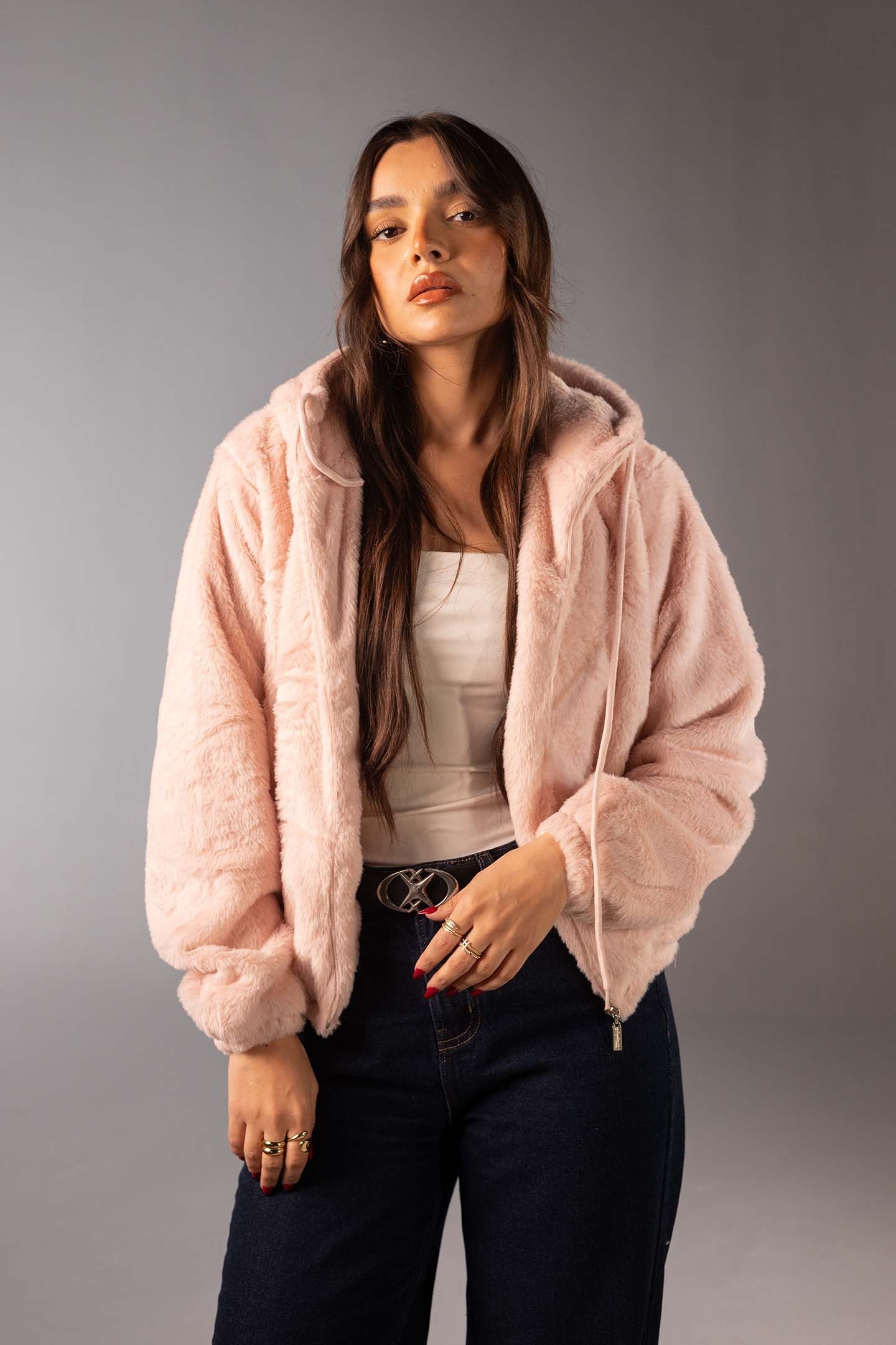 جاكيت فرو تيدي ناعم بسوستة – لون روز