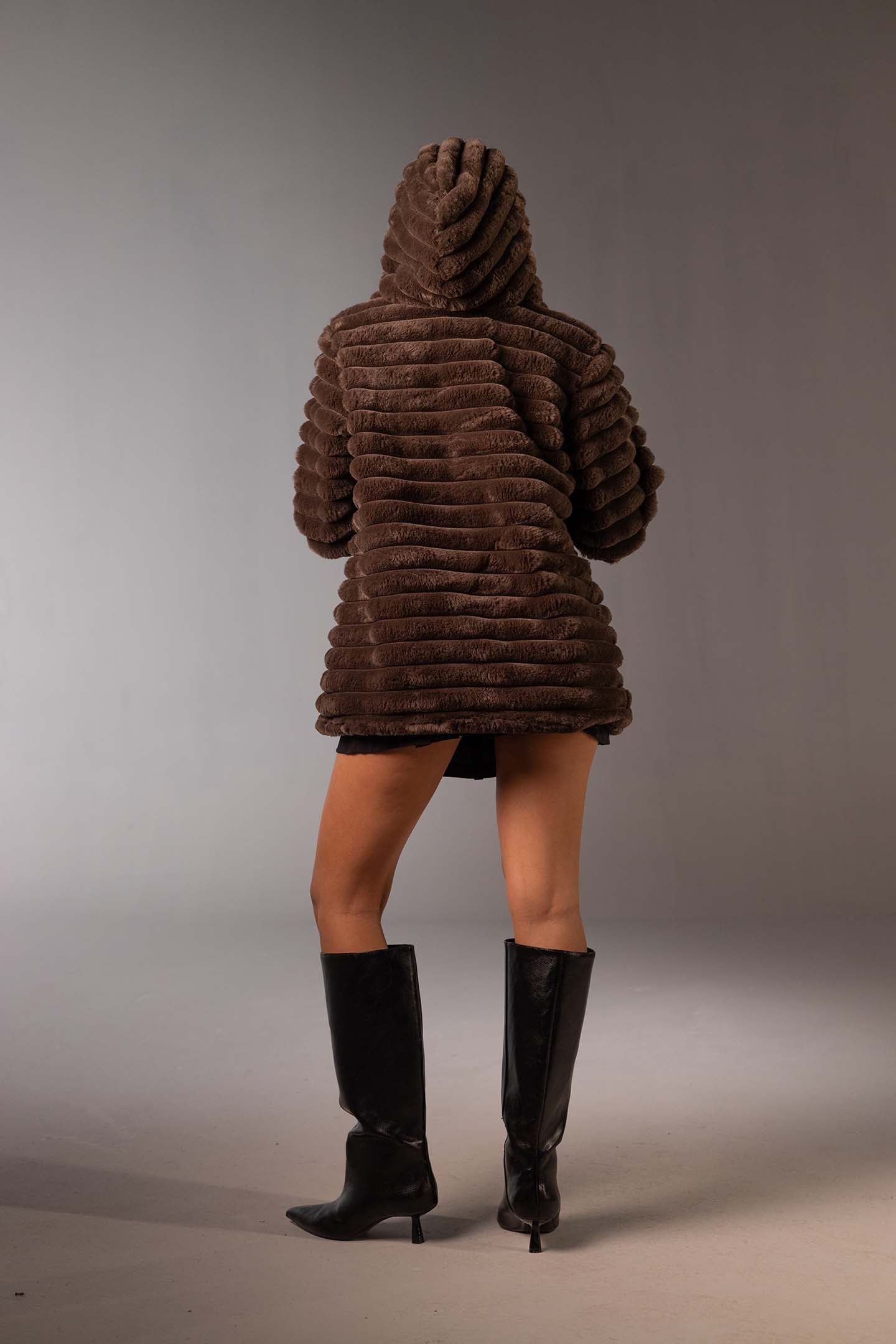 Brown Soft Textured Faux Fur Mid Coat