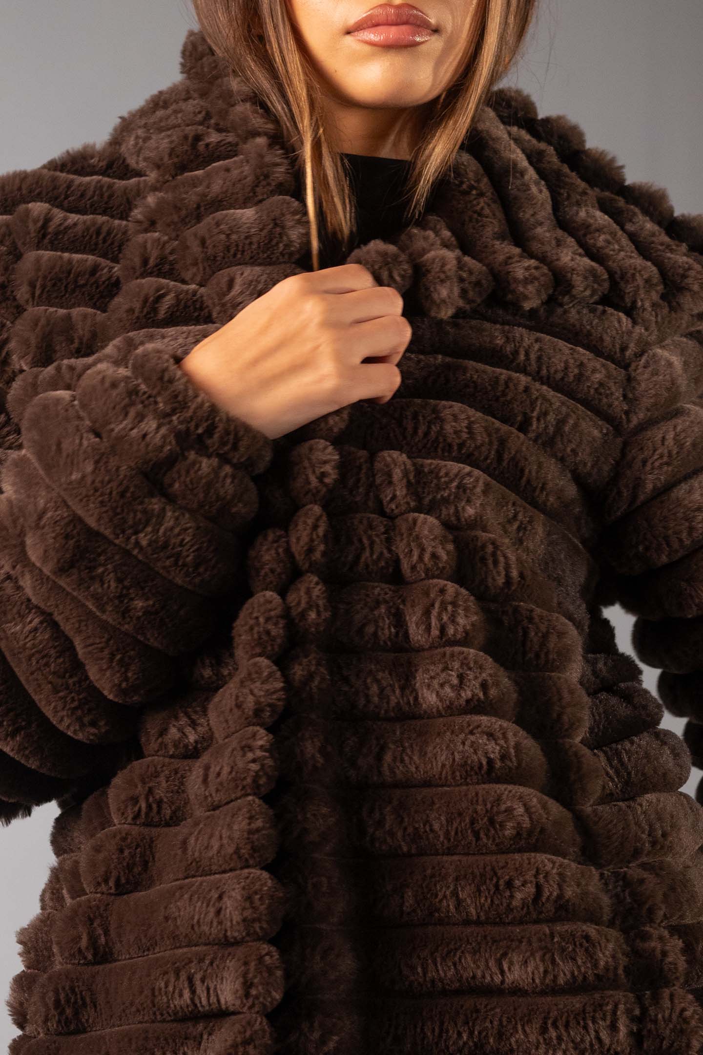 Brown Soft Textured Faux Fur Mid Coat