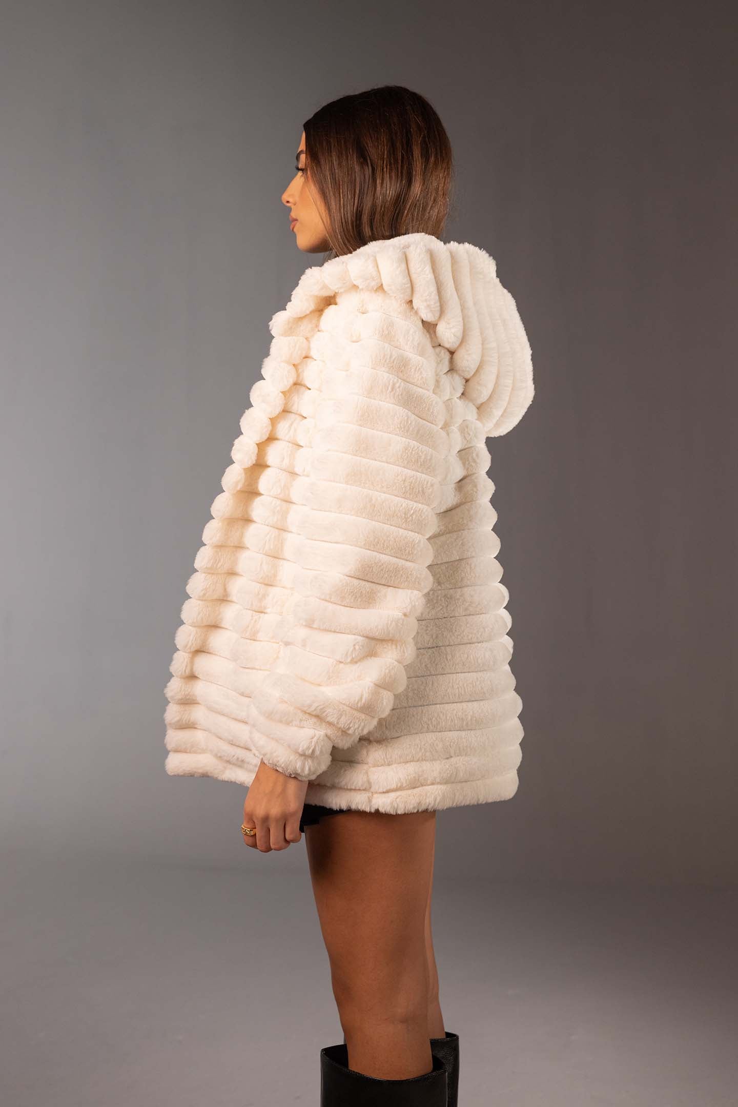 White Soft Textured Faux Fur Mid Coat