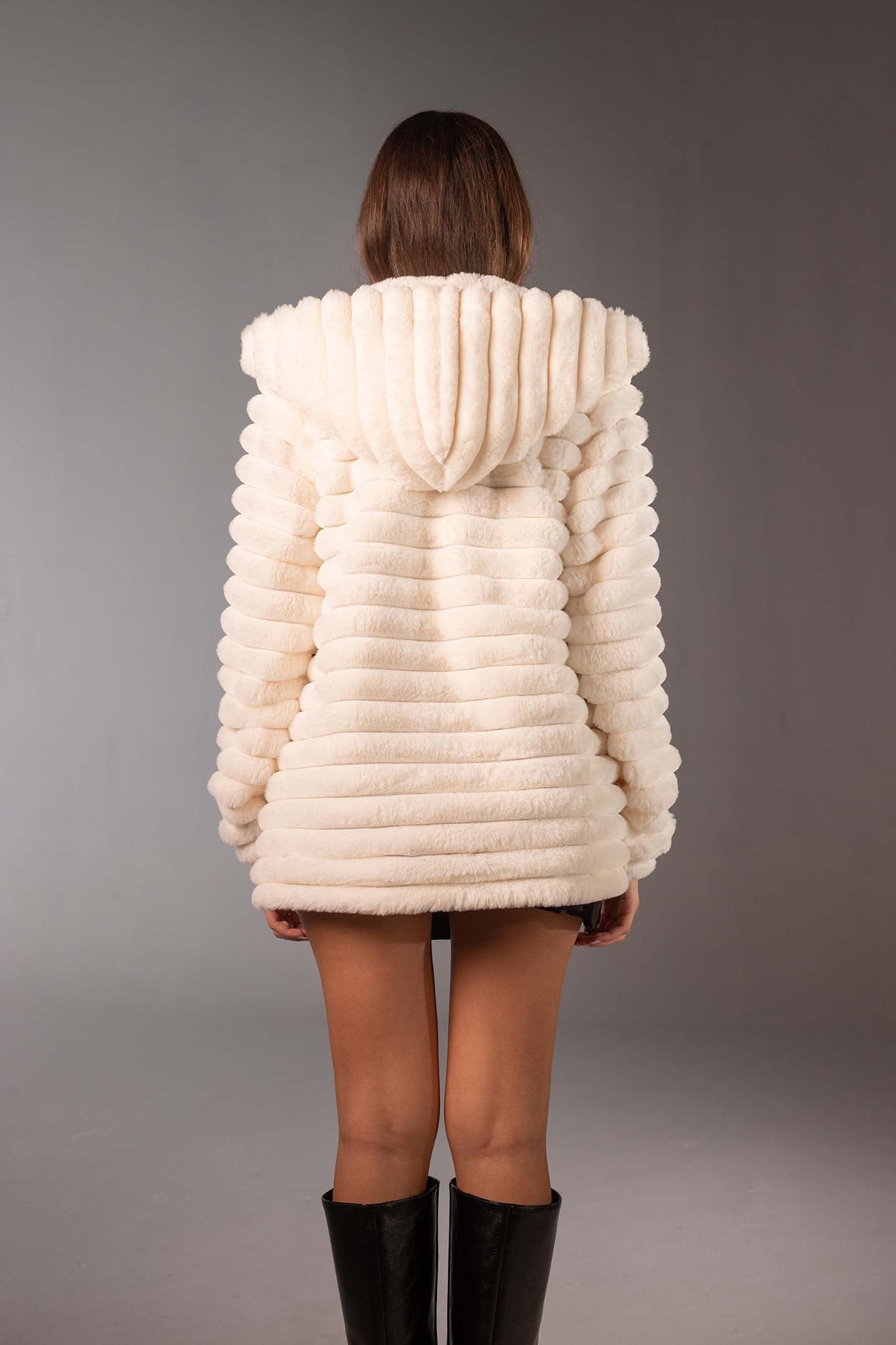 White Soft Textured Faux Fur Mid Coat