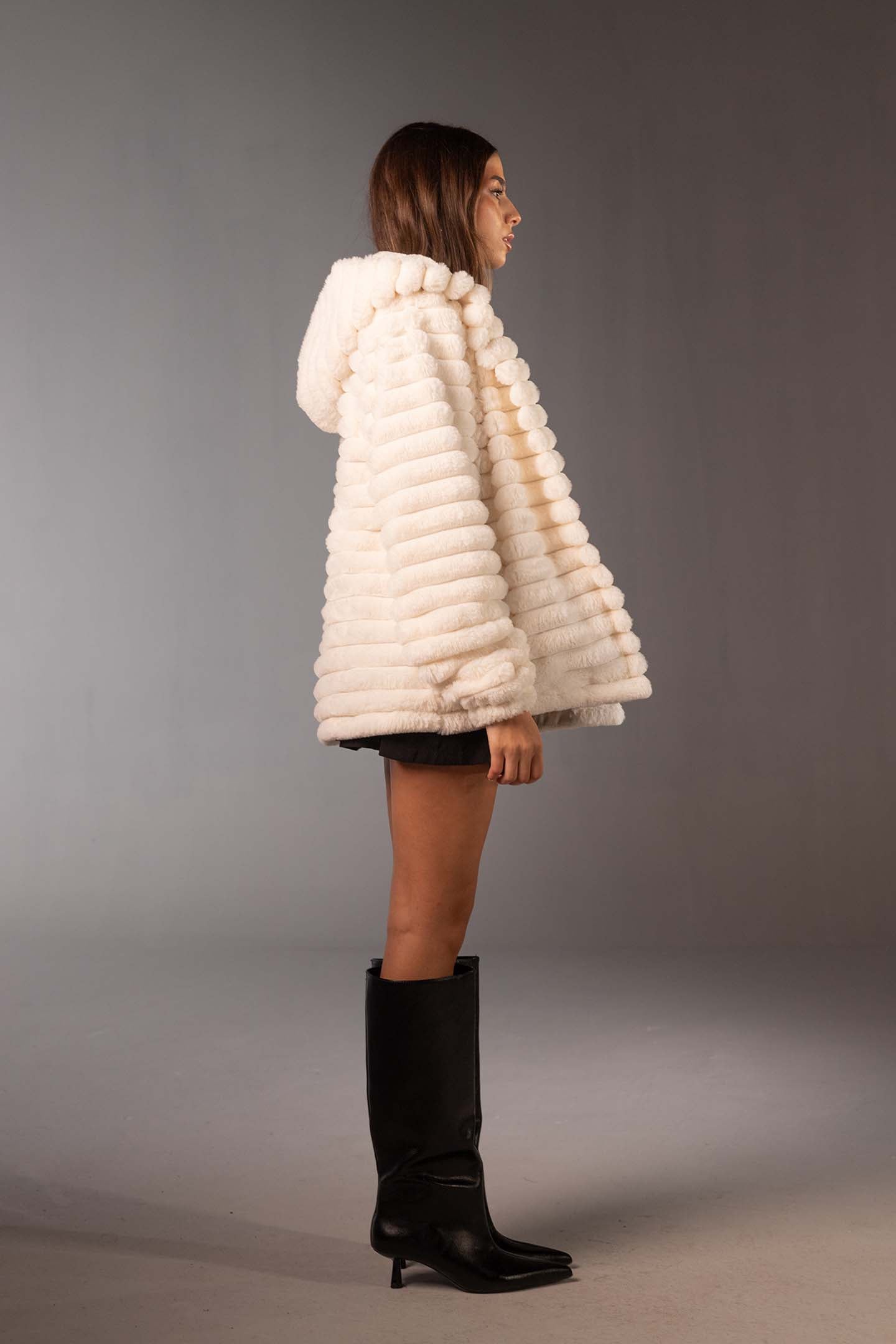 White Soft Textured Faux Fur Mid Coat
