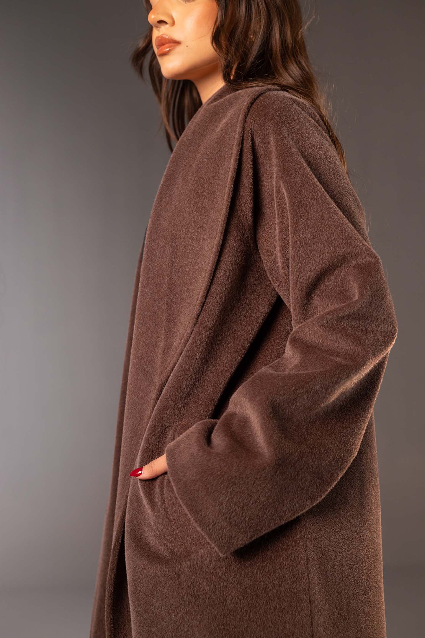 Brown Double-Breasted Wool Maxi Coat