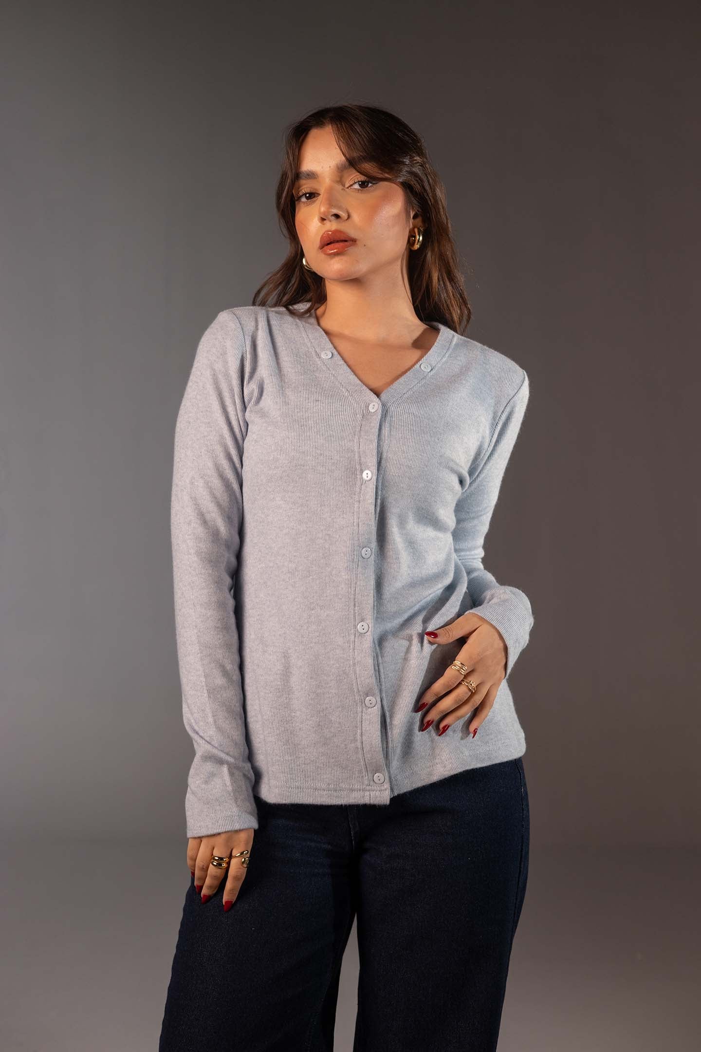 توب صوف محاك أزرق مع شال قابل للإزالة