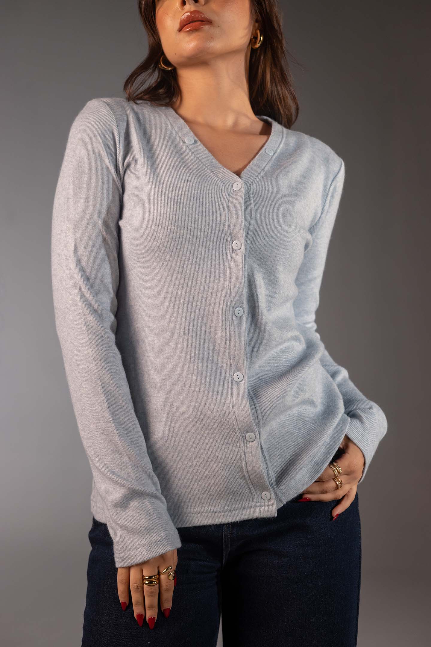 توب صوف محاك أزرق مع شال قابل للإزالة