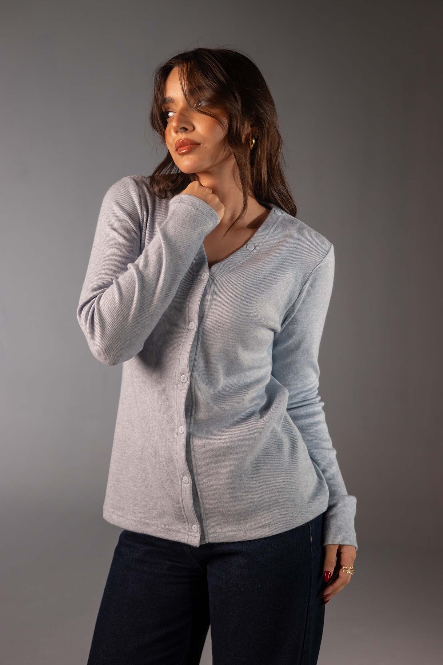 توب صوف محاك أزرق مع شال قابل للإزالة