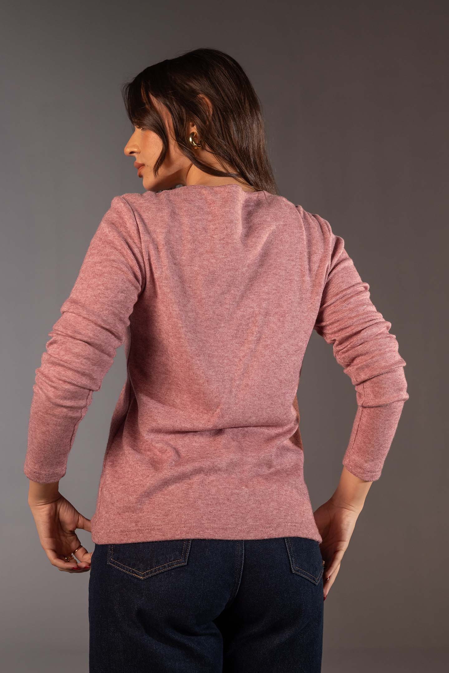 Rose Wool Knit Top with Removable Shawl