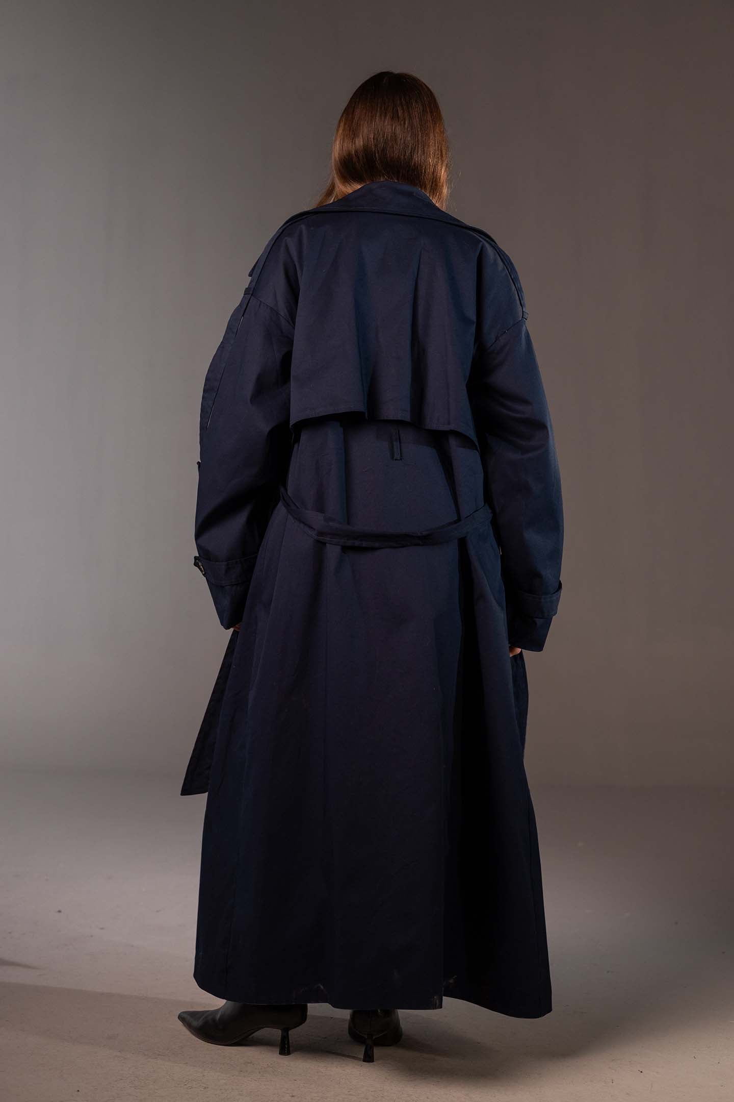 Navy Double-Breasted Oversized Trench Coat