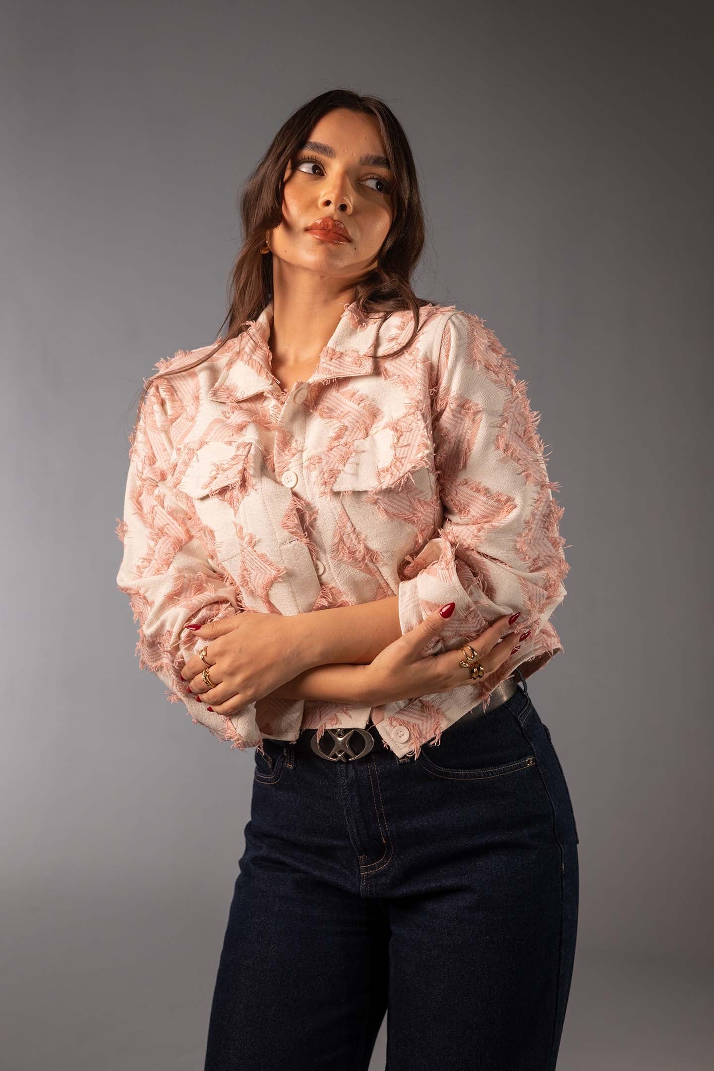Rose Jacquard Cropped Shirt