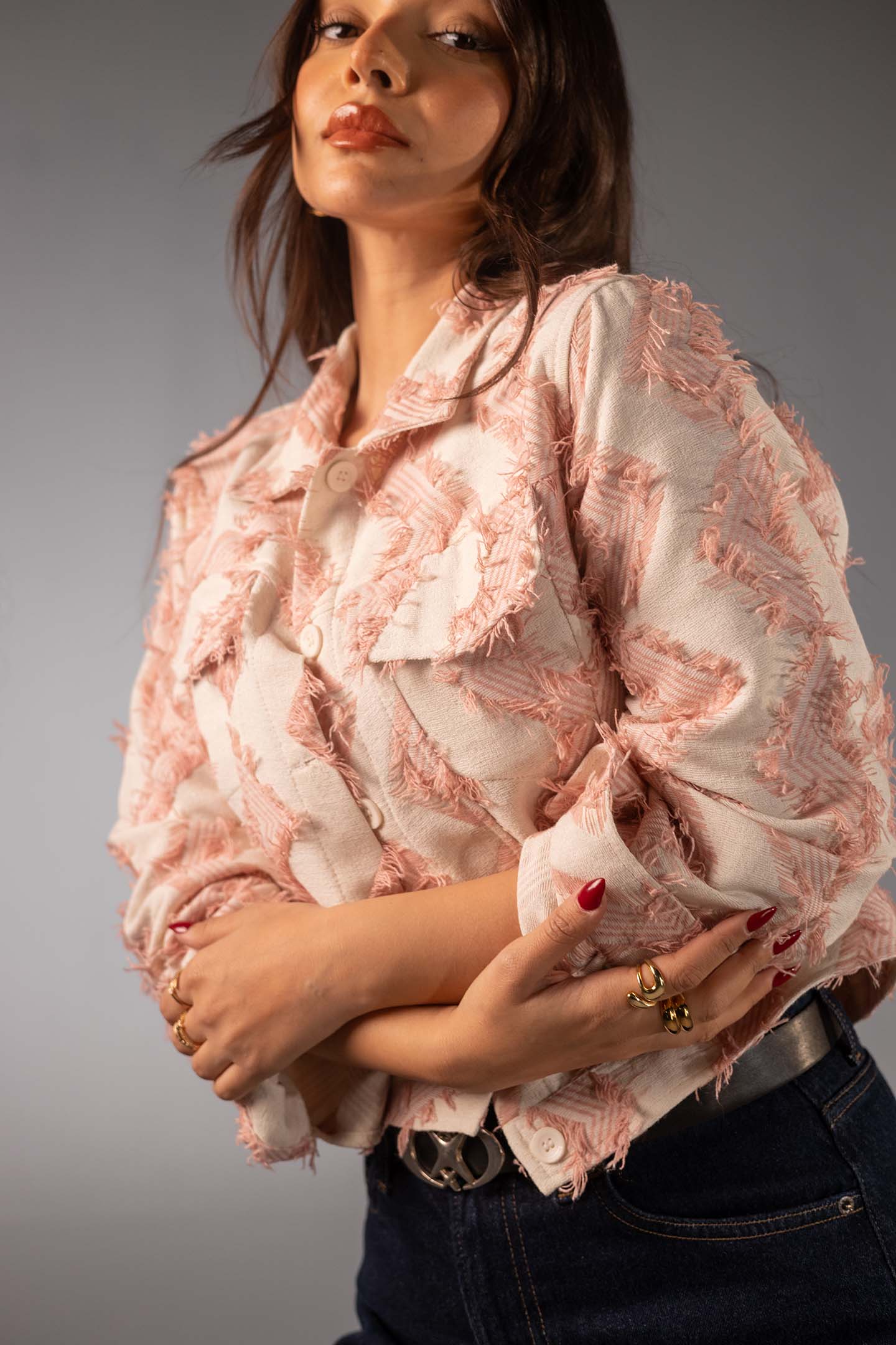 Rose Jacquard Cropped Shirt
