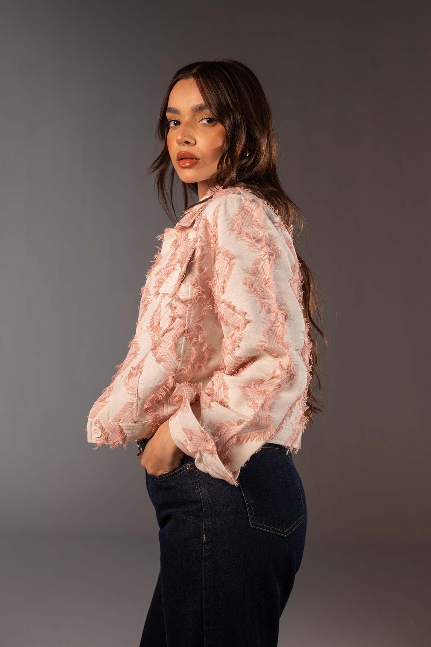 Rose Jacquard Cropped Shirt