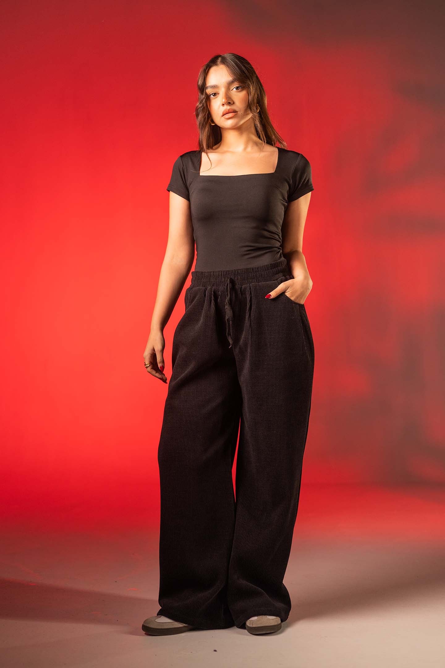Black Corduroy Wide-Leg Pants