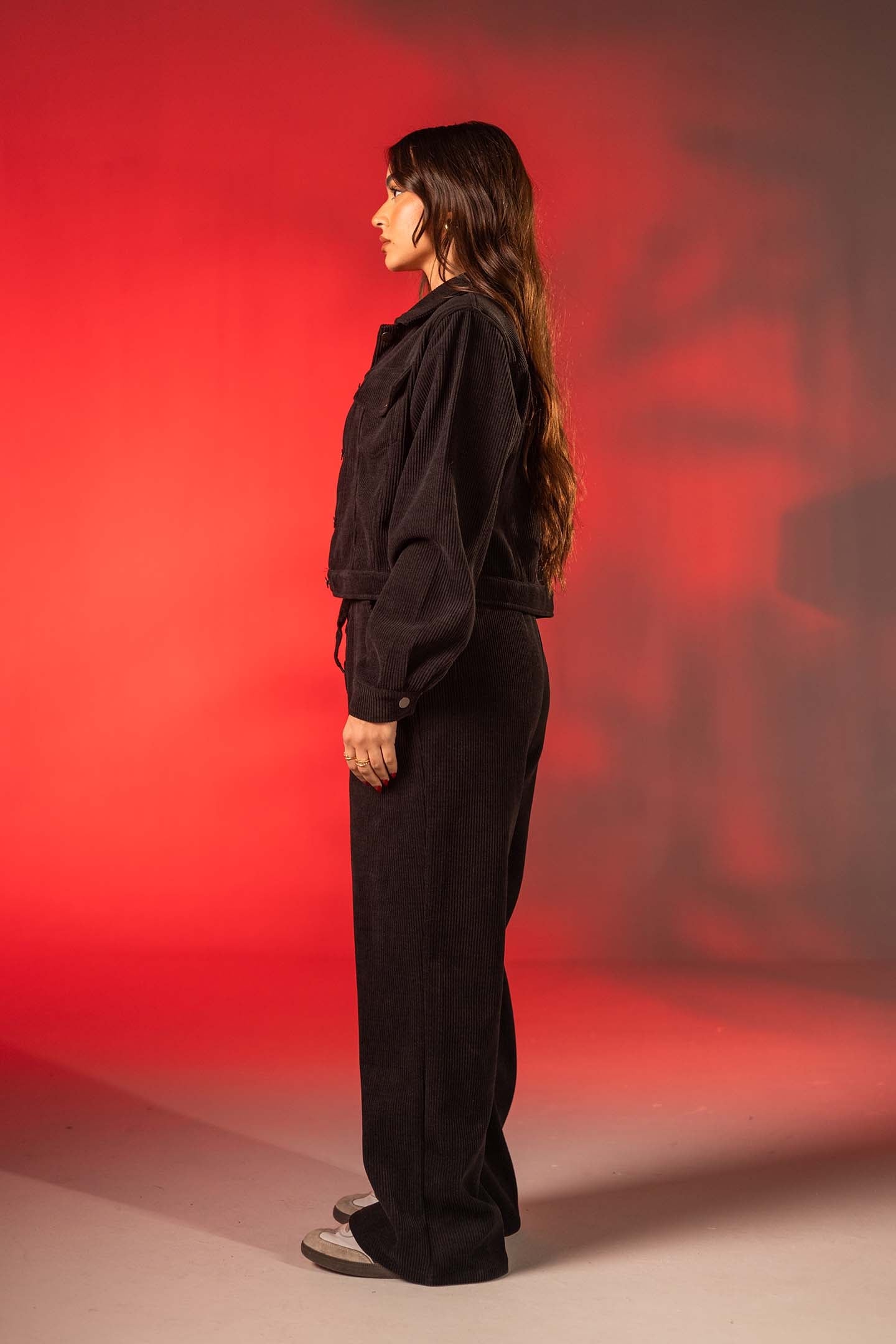 Black Corduroy Wide-Leg Pants