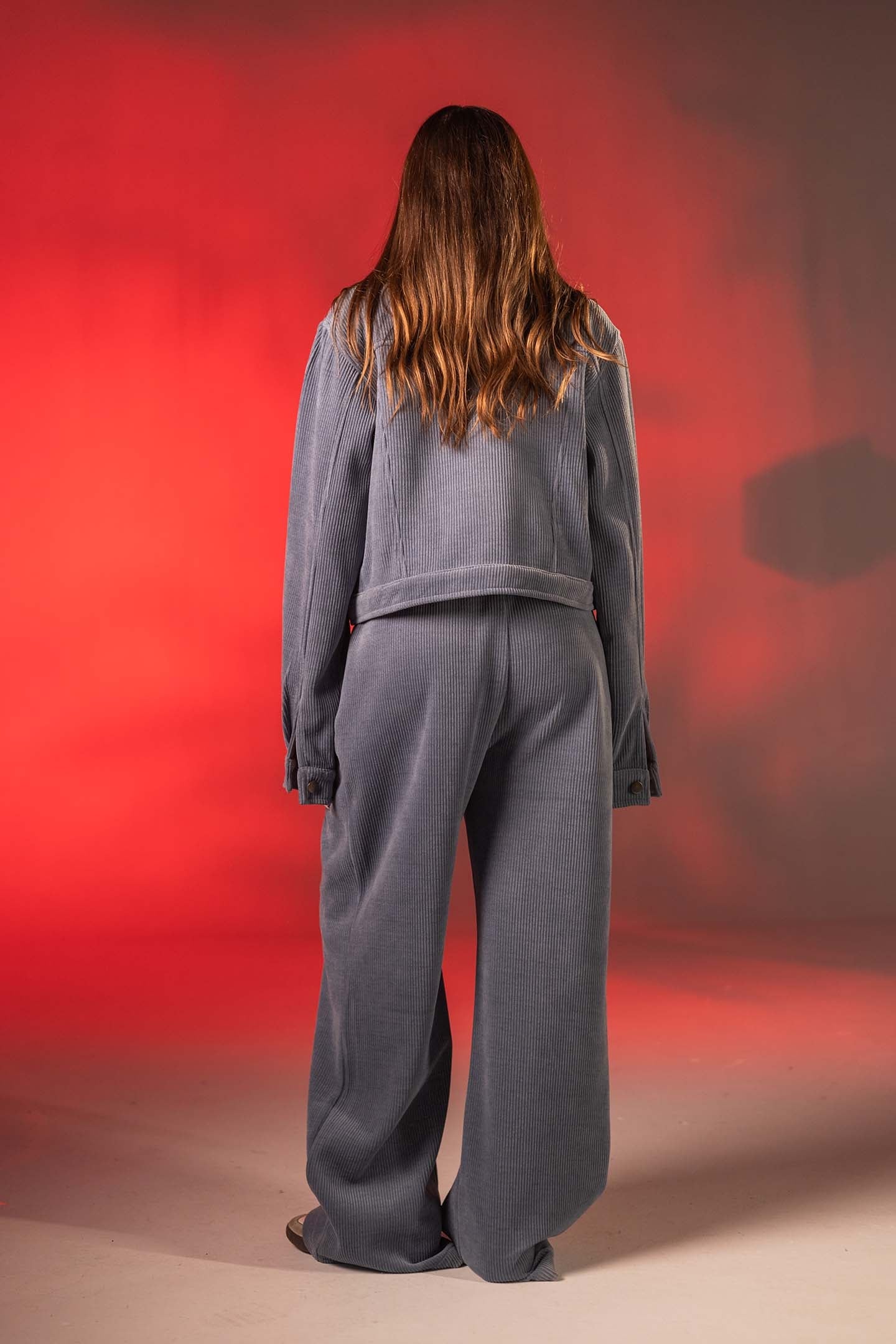 Blue Corduroy Wide-Leg Pants